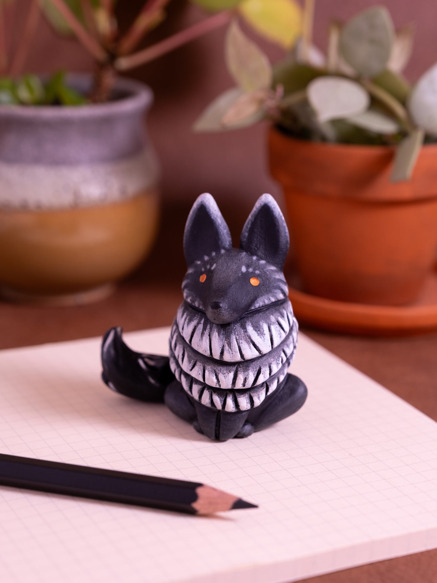 Black Wolf Figurine in Polymer Clay