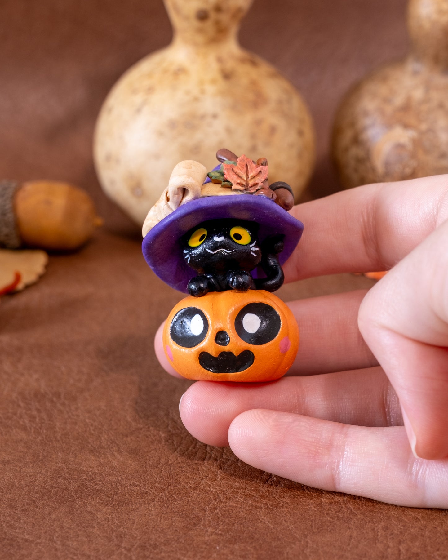 Witch Cat Figurine in Polymer Clay