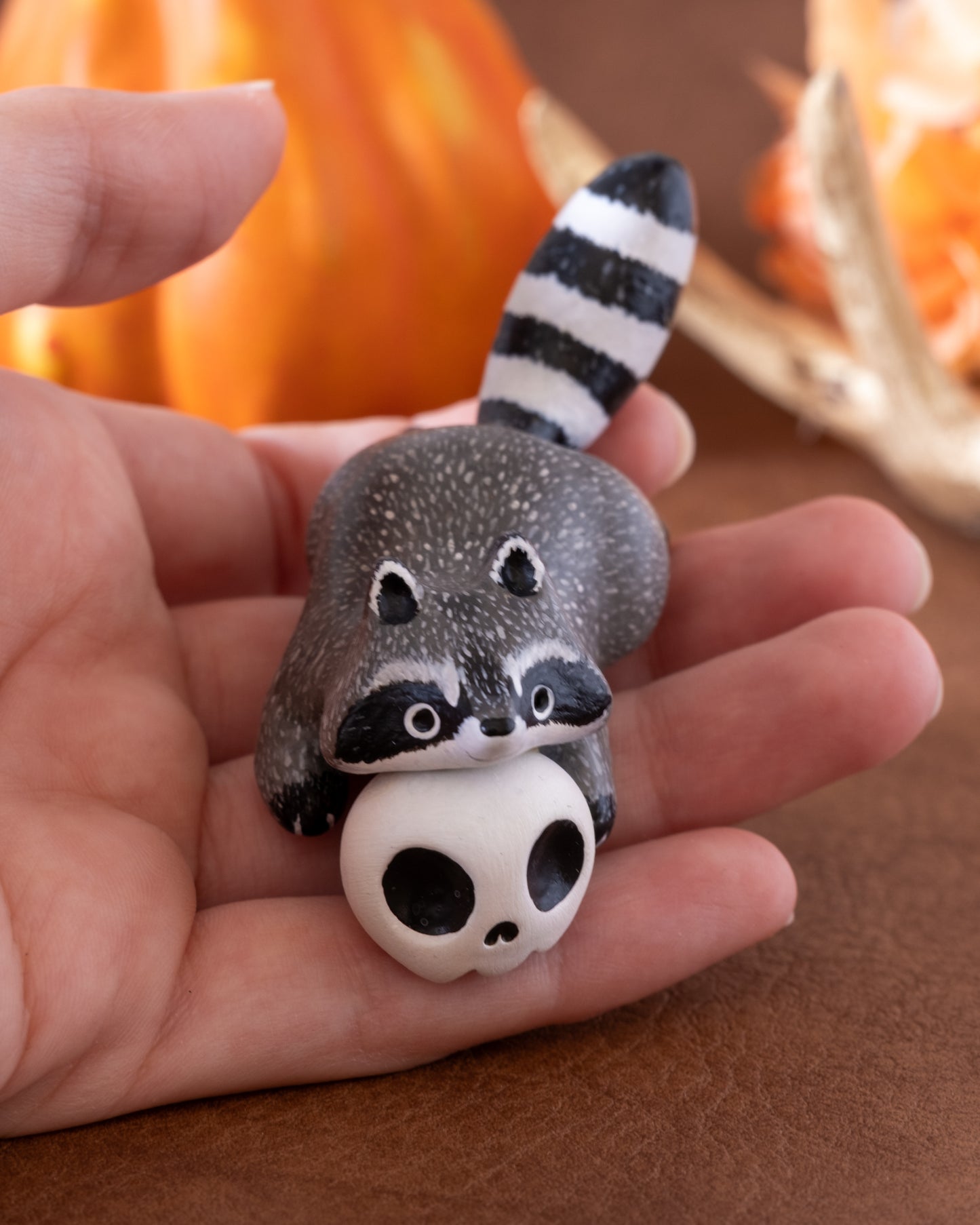 Skull Raccoon Figurine in Polymer Clay