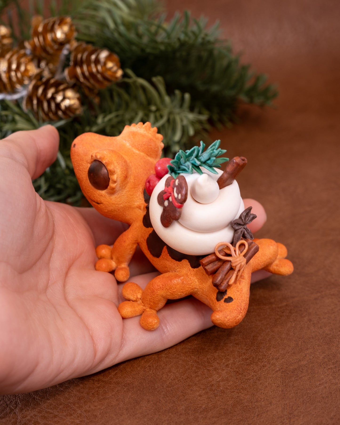 Gingerbread Gecko Figurine in Polymer