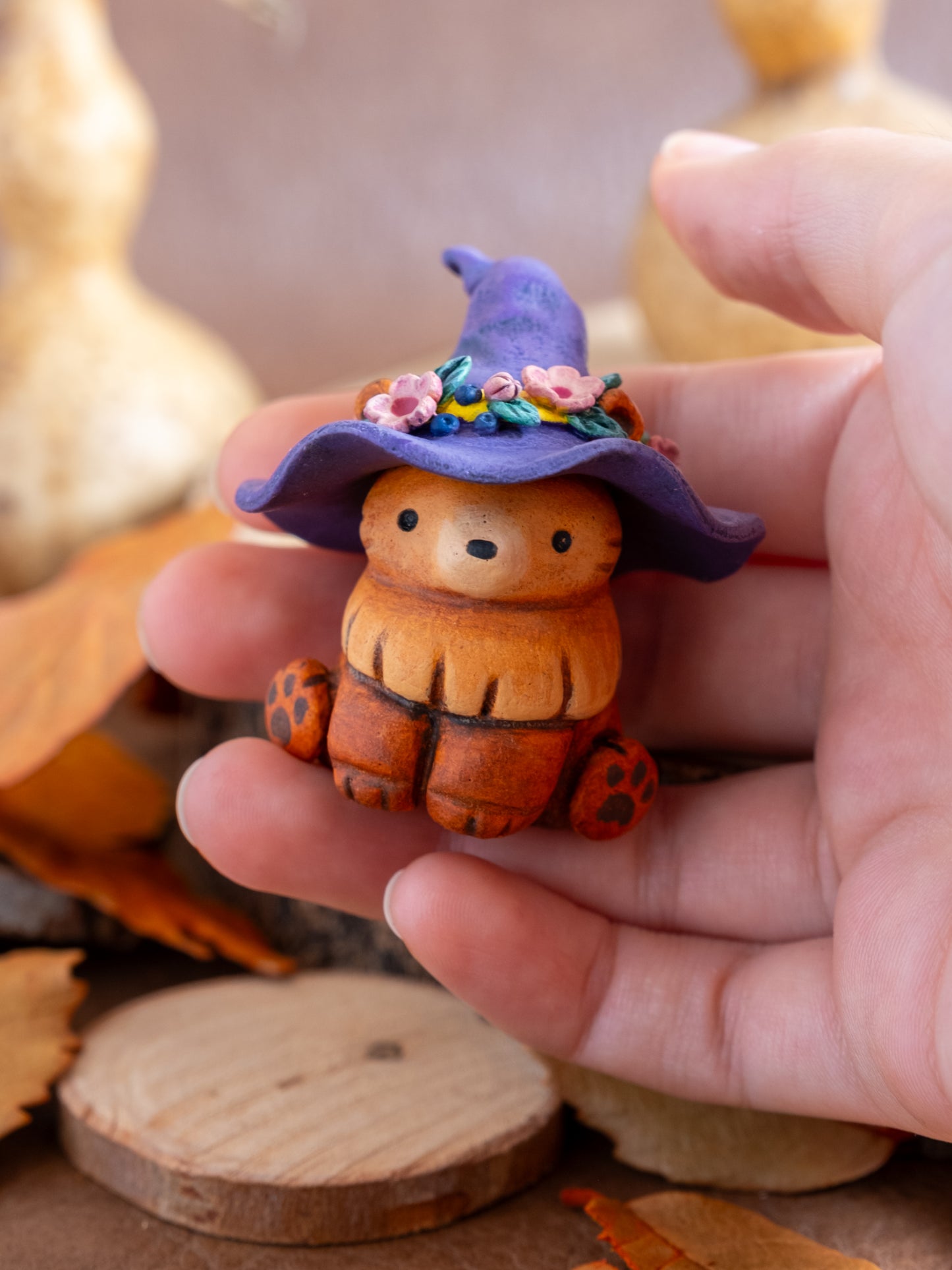 Witch Bear Figurine in Polymer Clay