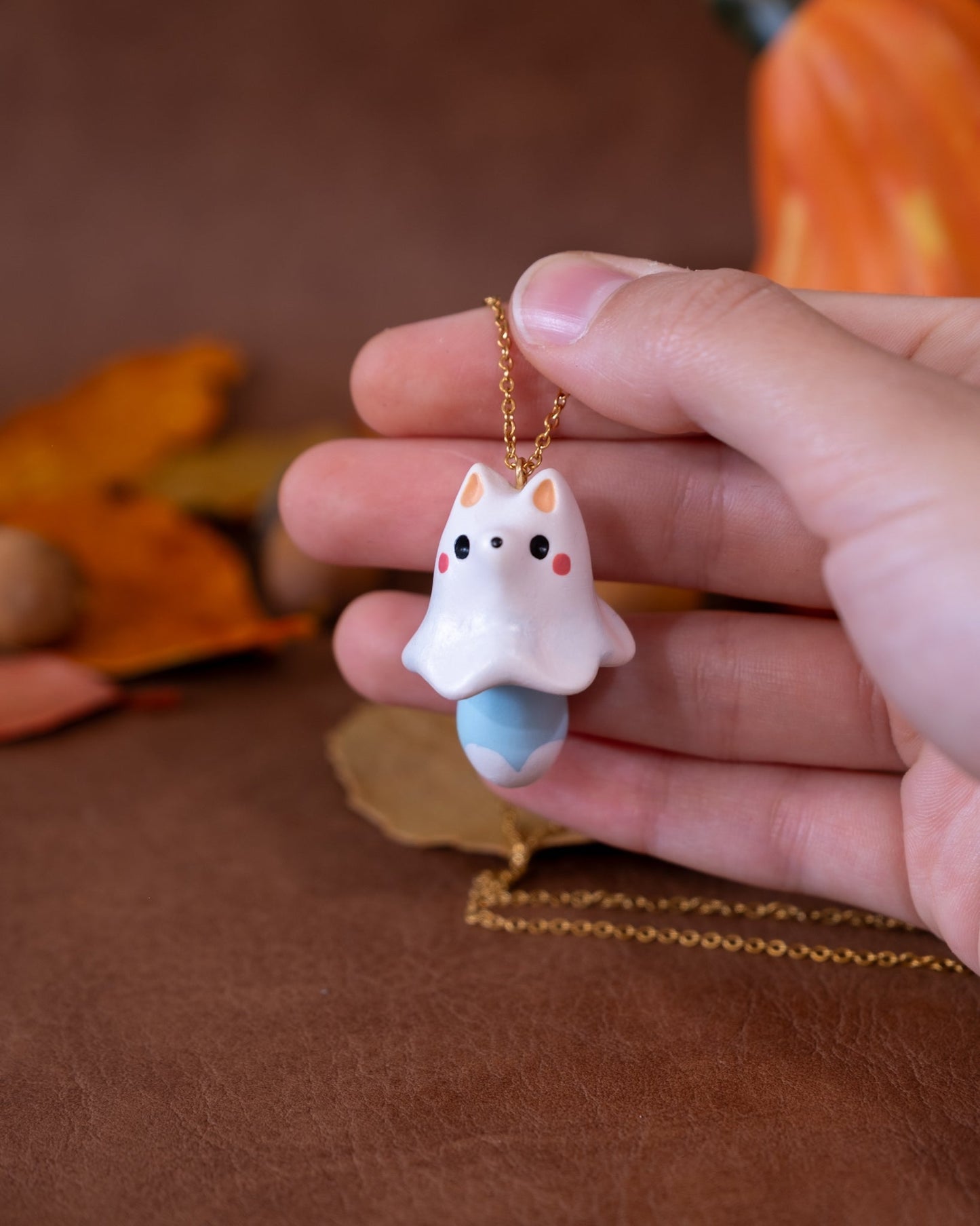 Fox Ghost Necklace in Polymer Clay