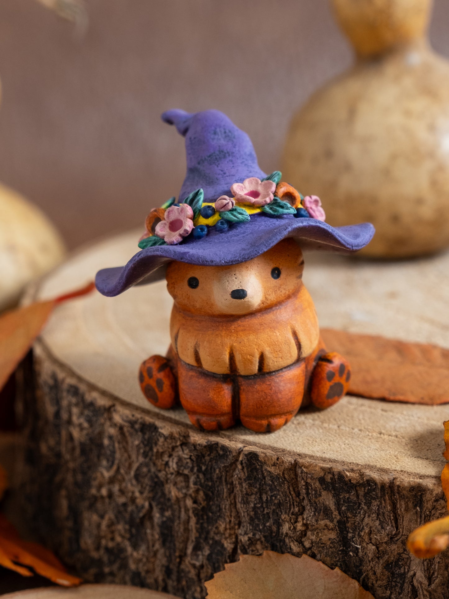 Witch Bear Figurine in Polymer Clay