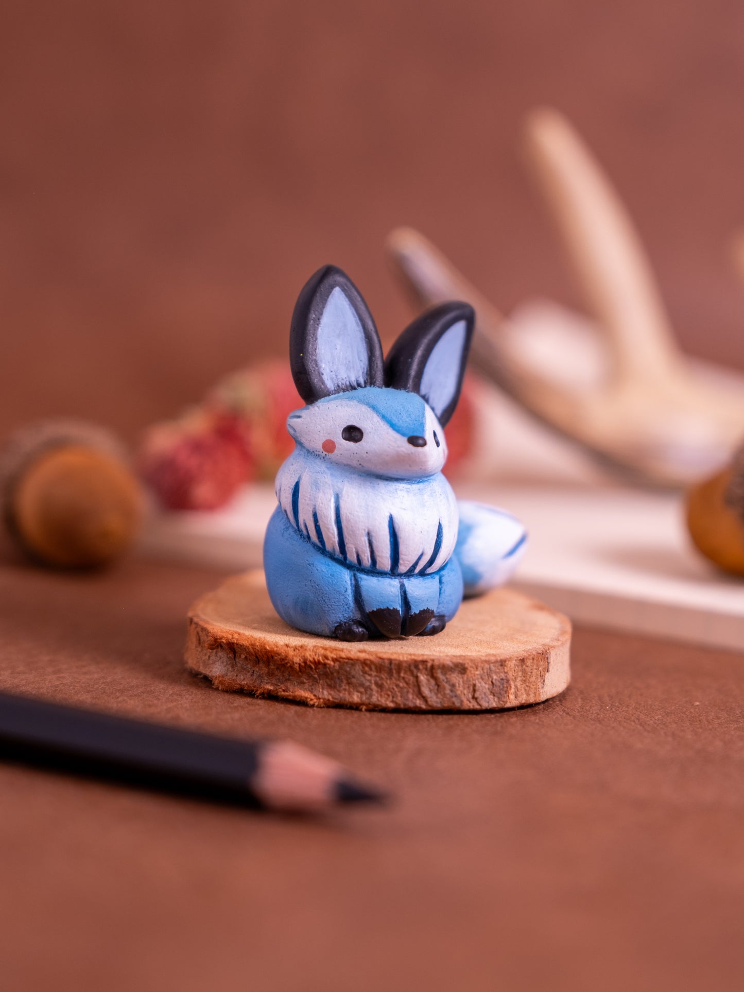 Blue Fox Figurine in Polymer Clay
