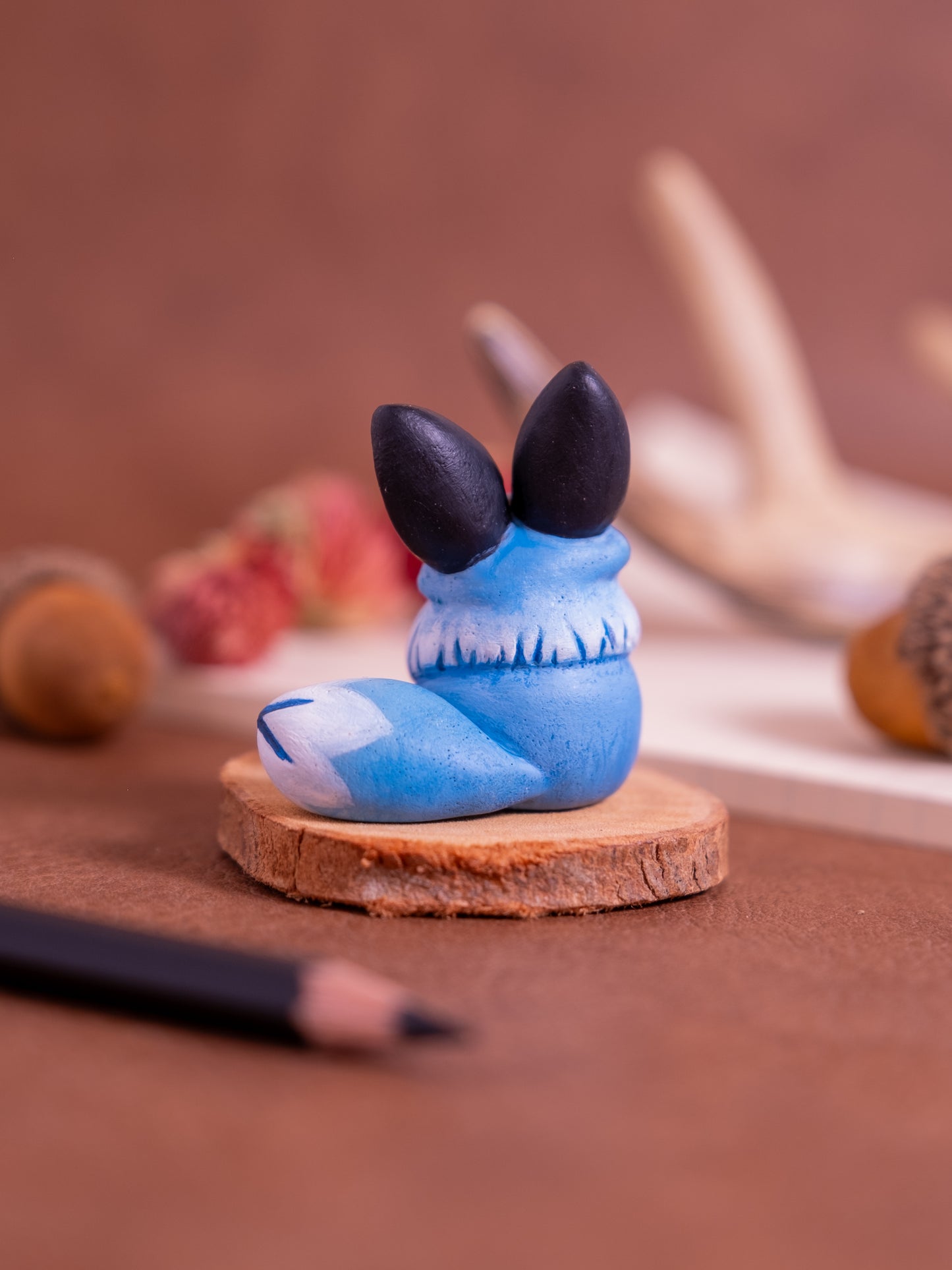 Blue Fox Figurine in Polymer Clay