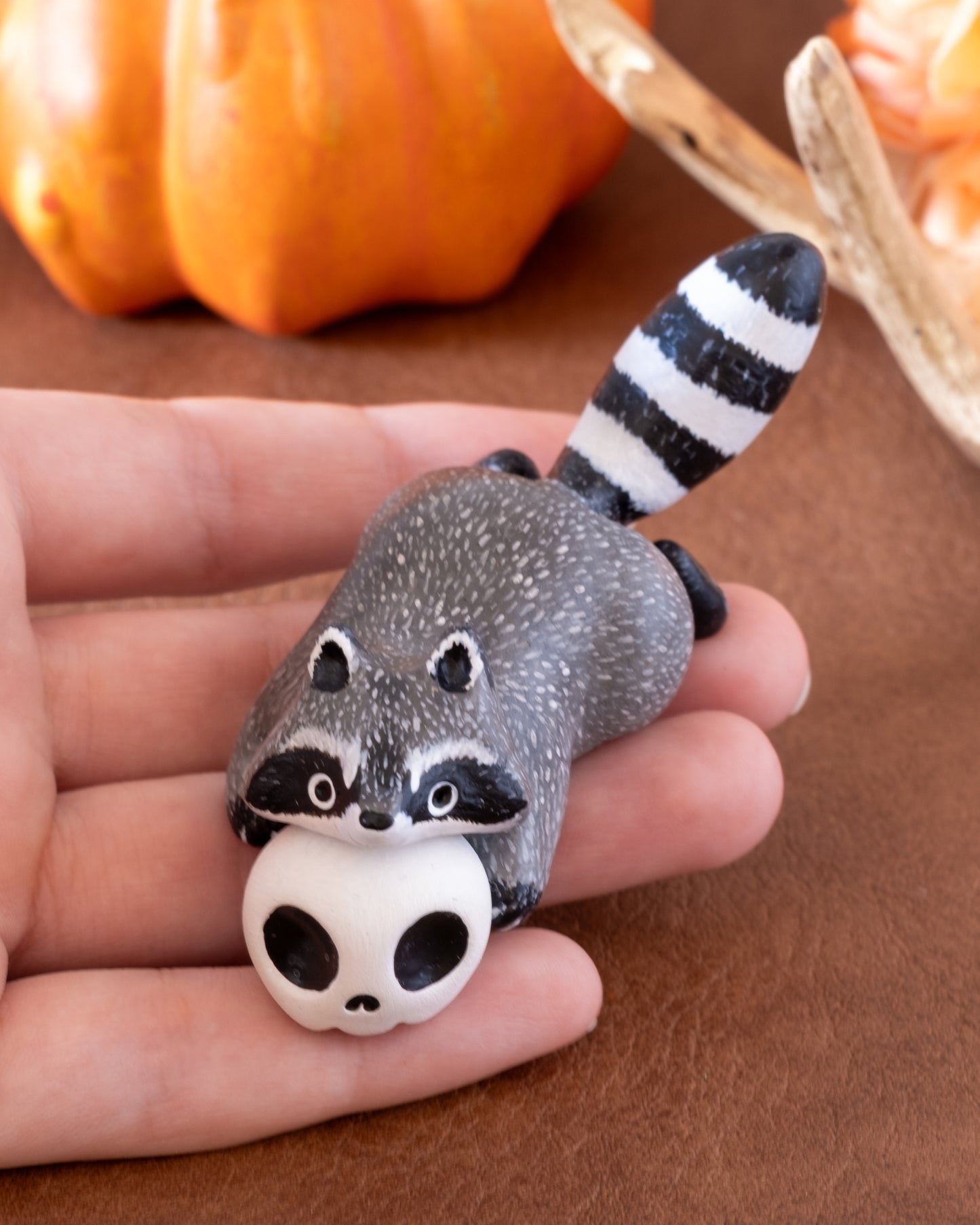 Skull Raccoon Figurine in Polymer Clay
