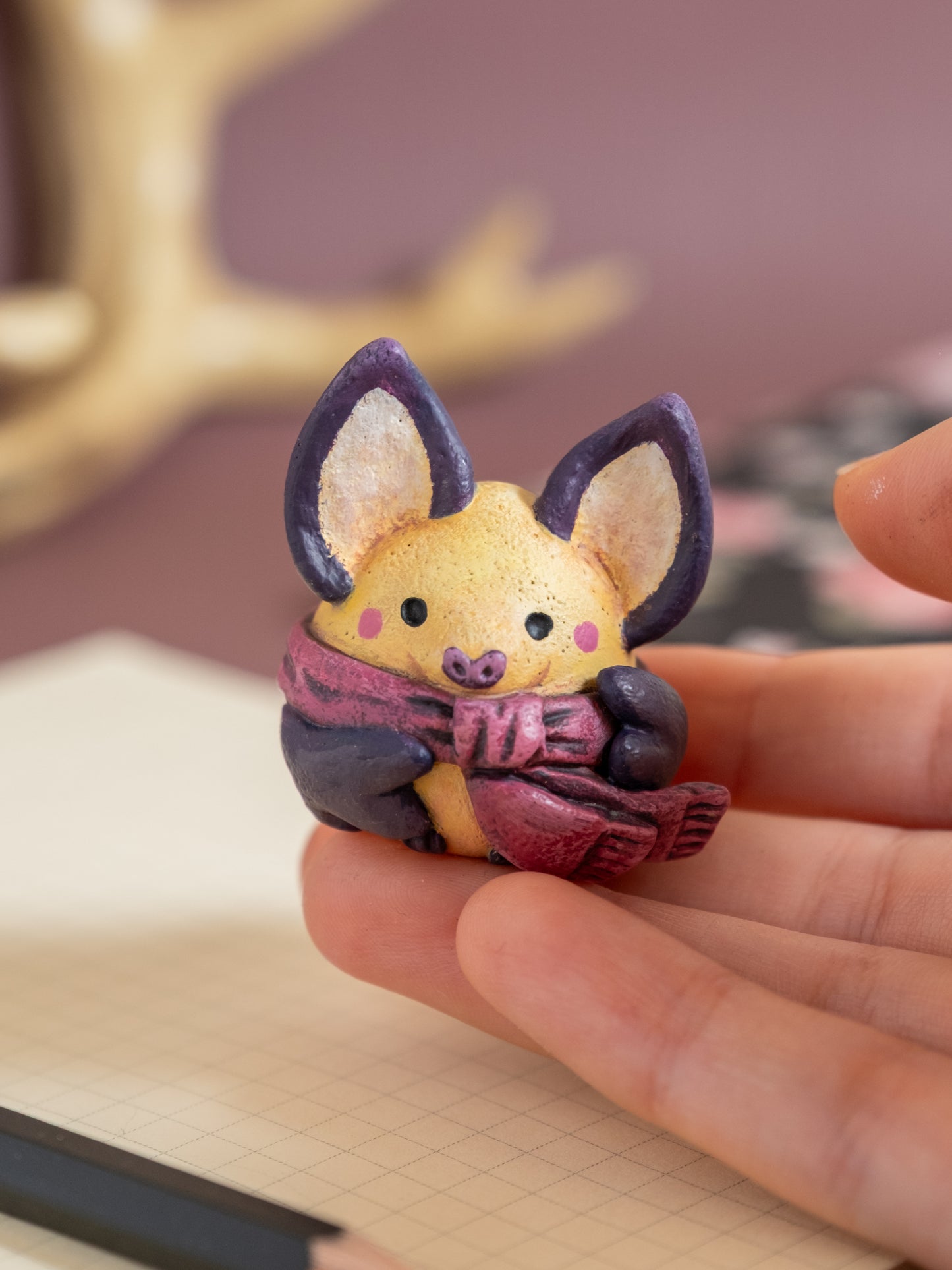 Bat With Scarf Figurine in Polymer Clay