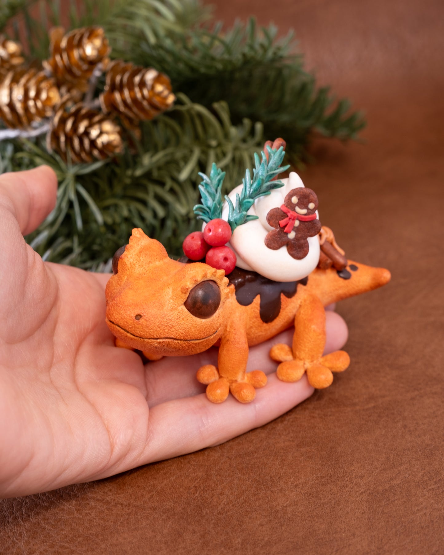 Gingerbread Gecko Figurine in Polymer