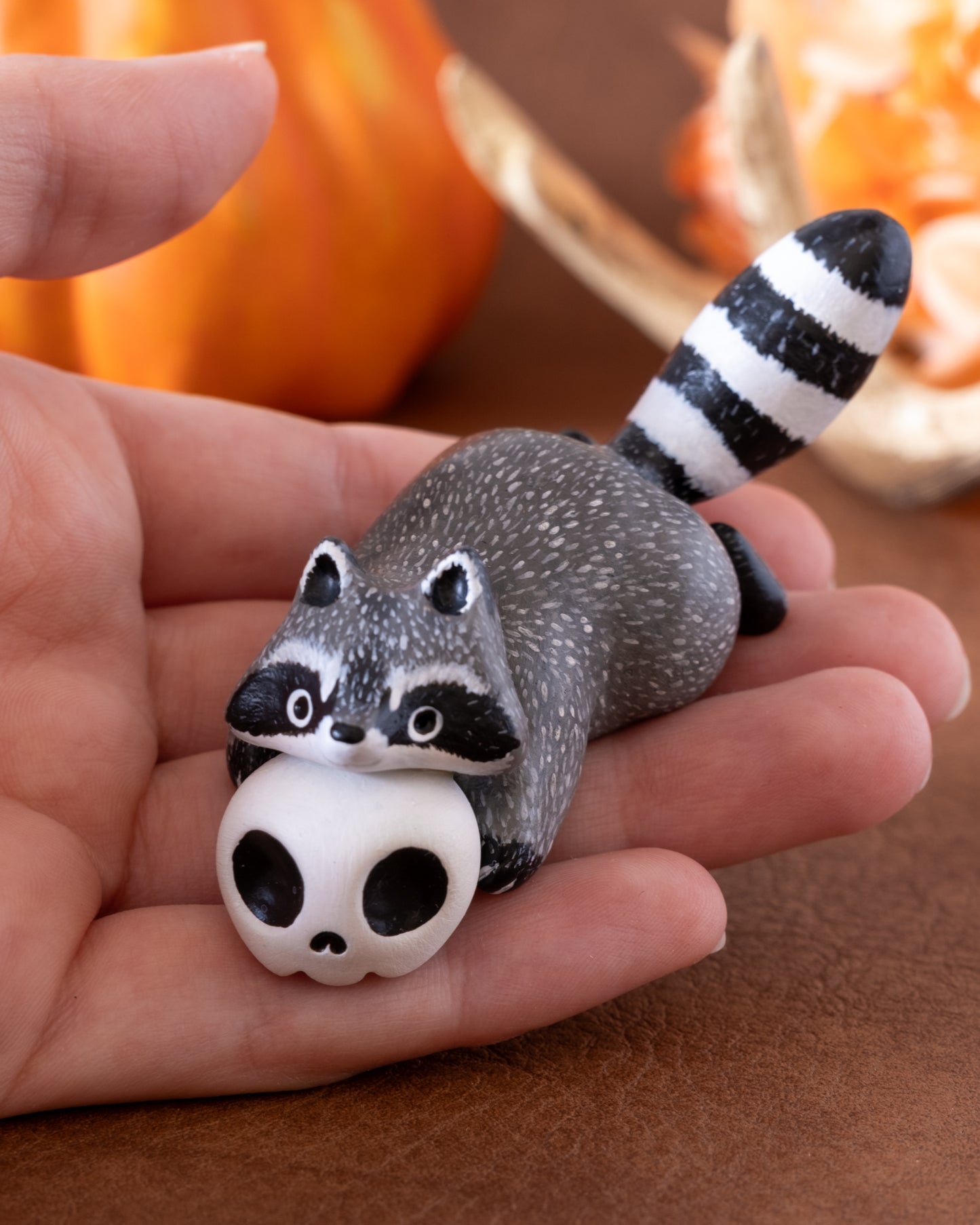 Skull Raccoon Figurine in Polymer Clay