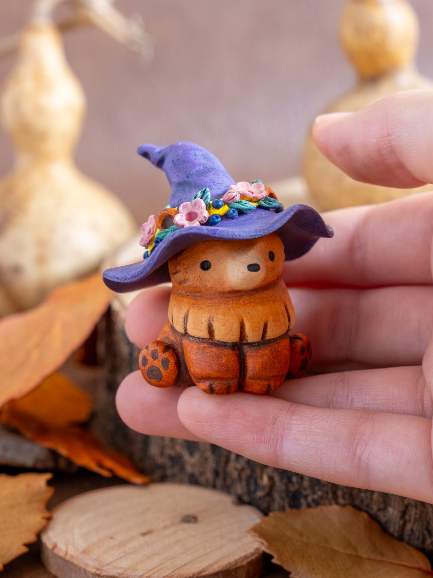 Witch Bear Figurine in Polymer Clay