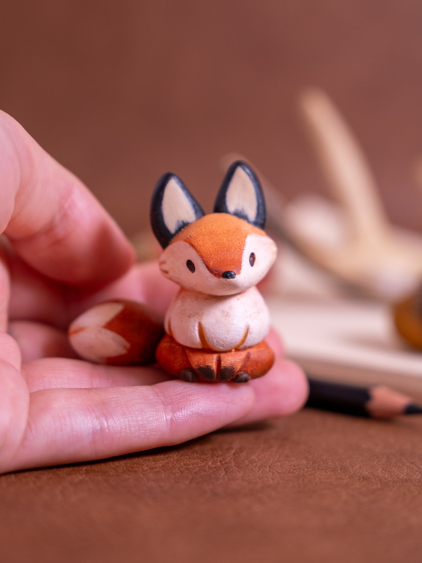 Orange Fox Figurine in Polymer Clay