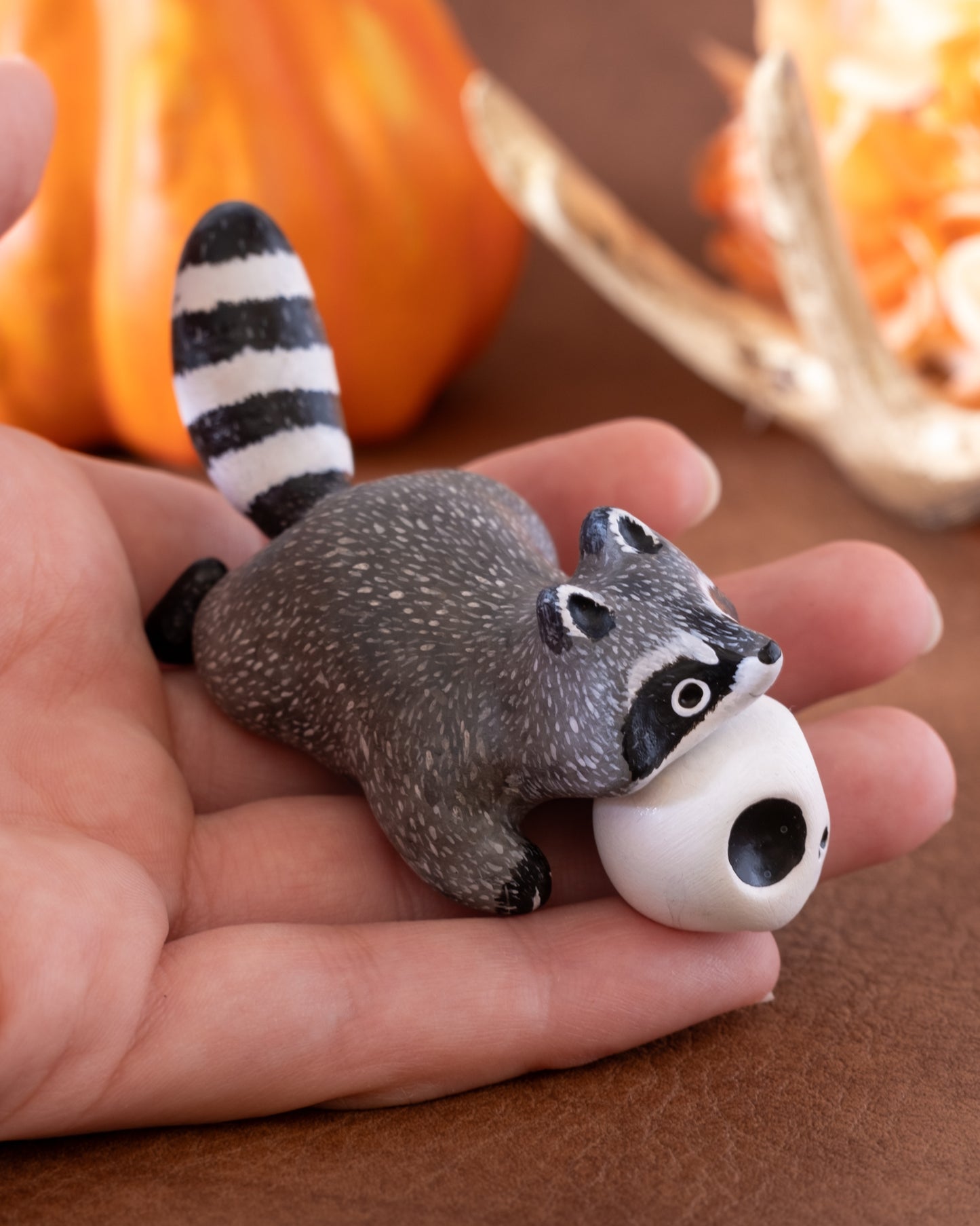 Skull Raccoon Figurine in Polymer Clay