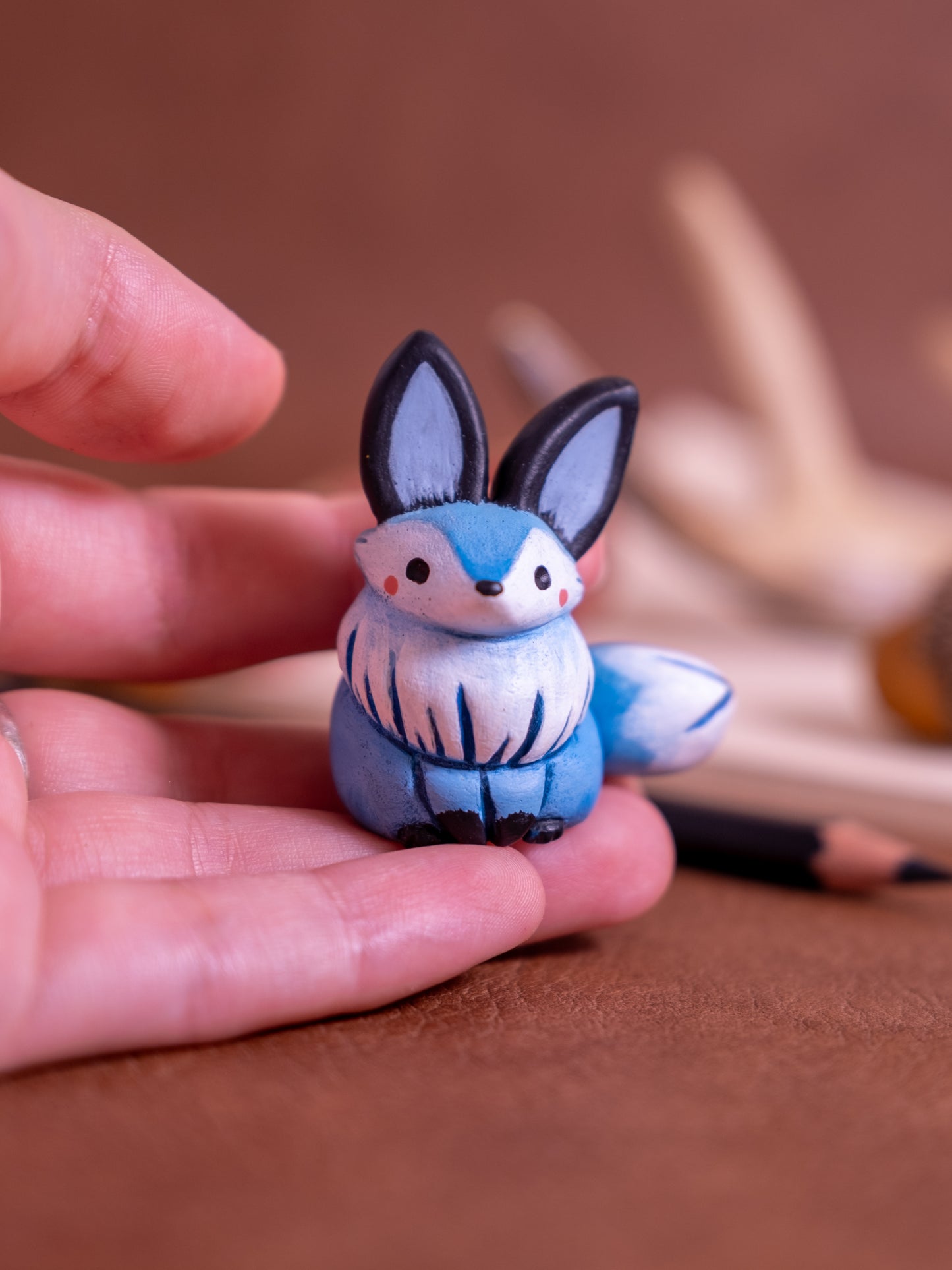 Blue Fox Figurine in Polymer Clay
