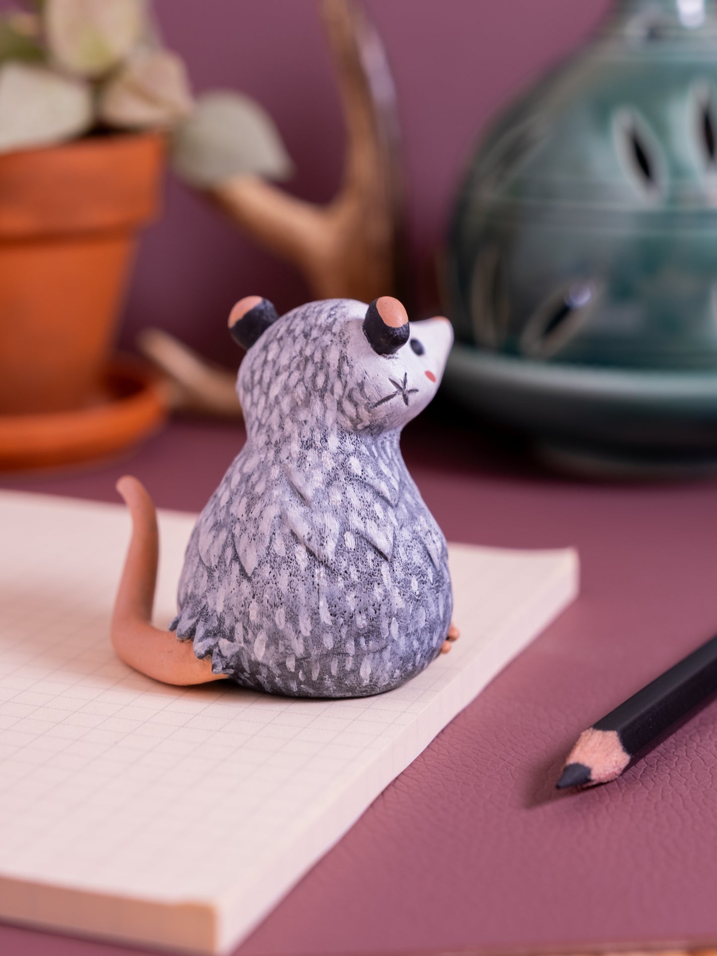 Opossum Figurine in Polymer Clay