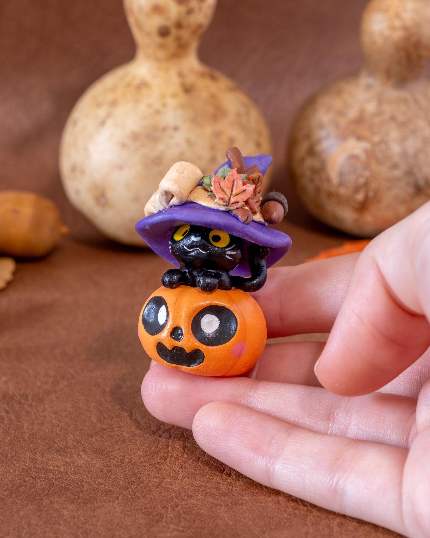 Witch Cat Figurine in Polymer Clay
