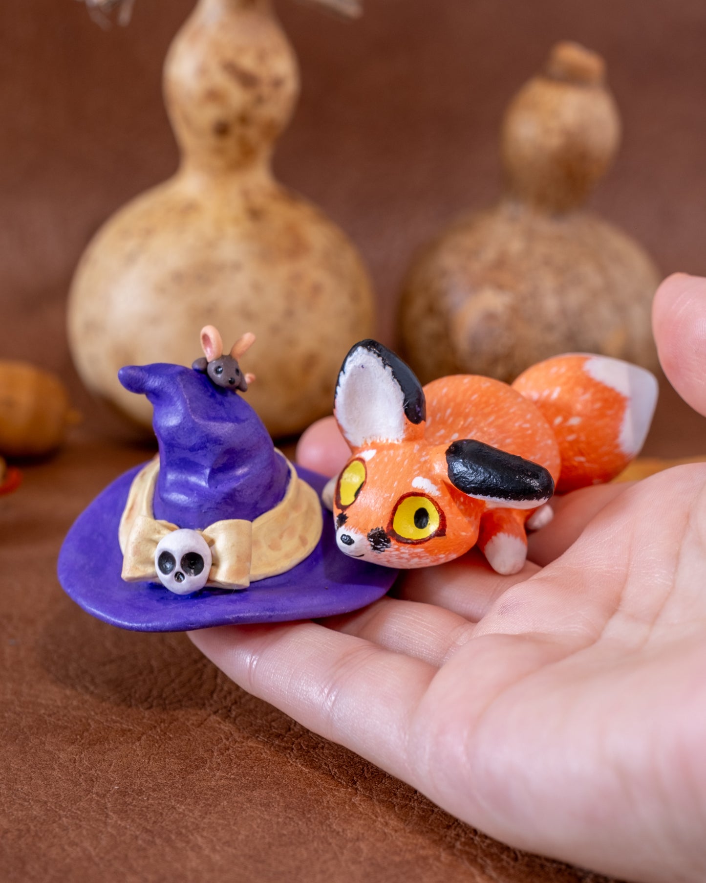 Witch Fox Figurine in Polymer Clay