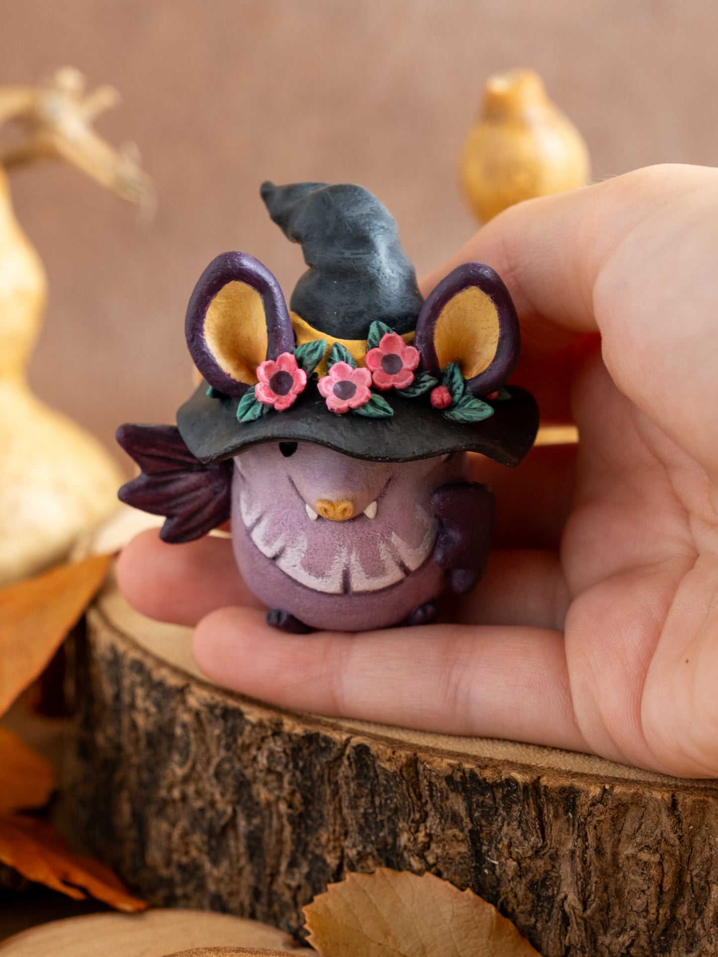 Witch Bat Figurine in Polymer Clay