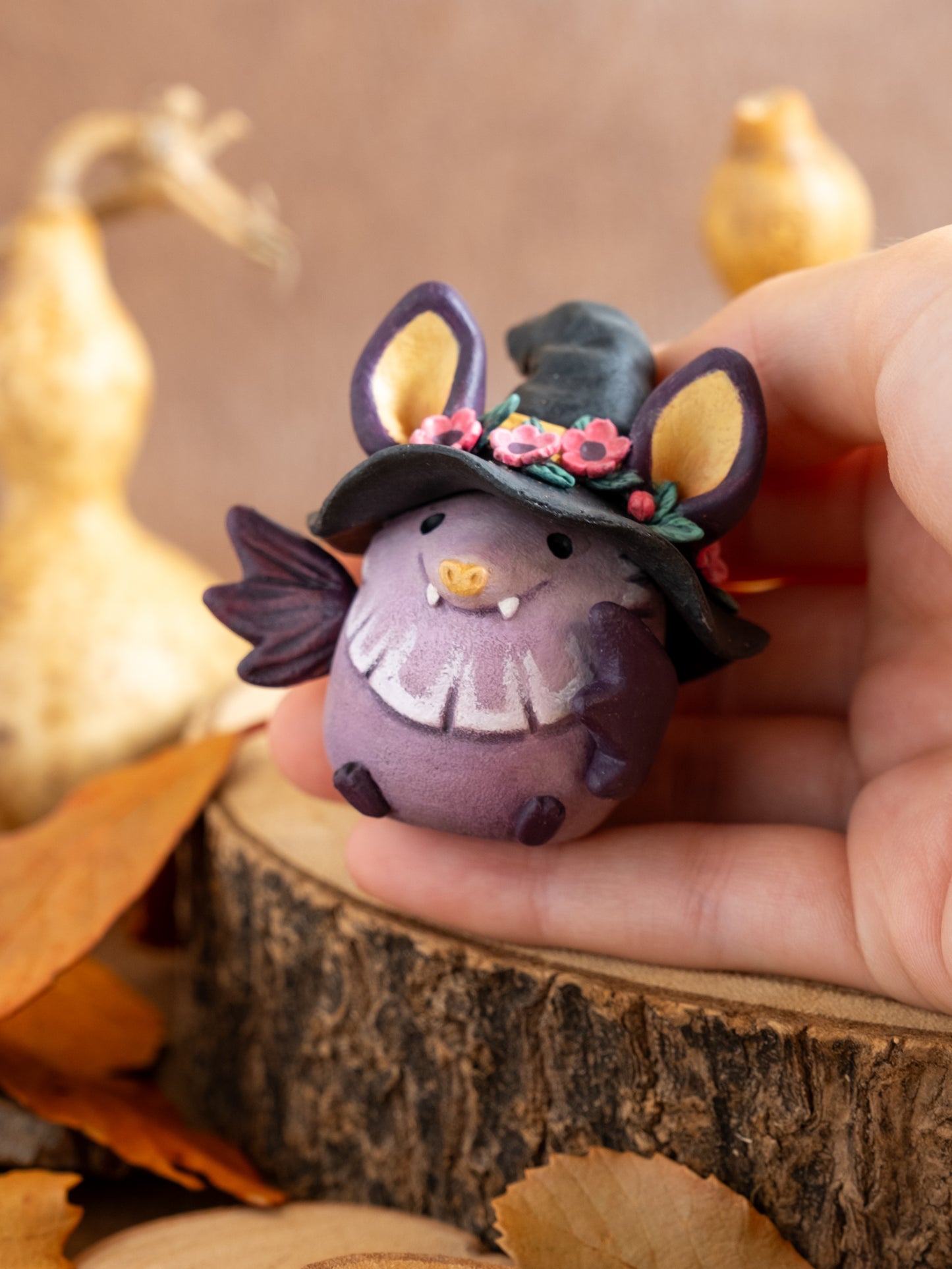 Witch Bat Figurine in Polymer Clay