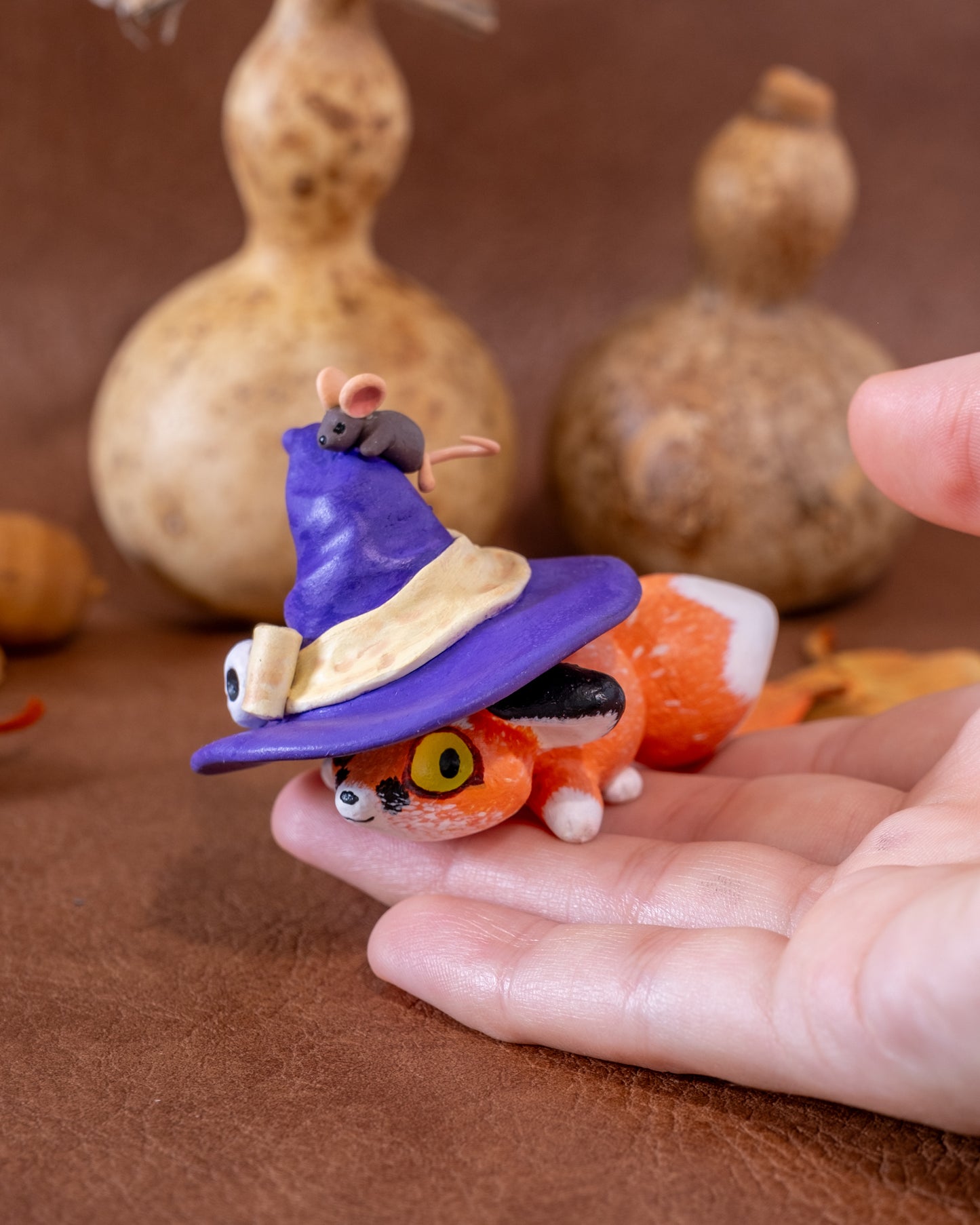 Witch Fox Figurine in Polymer Clay