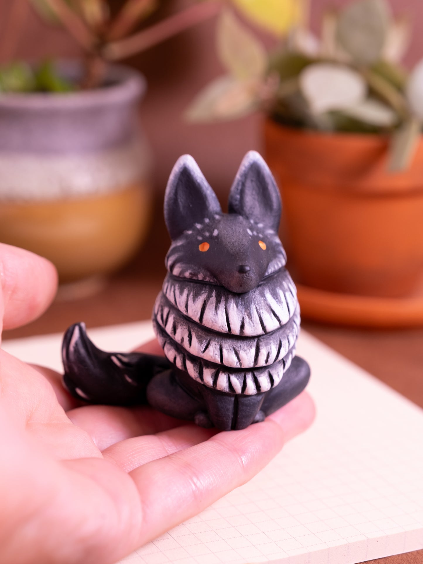 Black Wolf Figurine in Polymer Clay