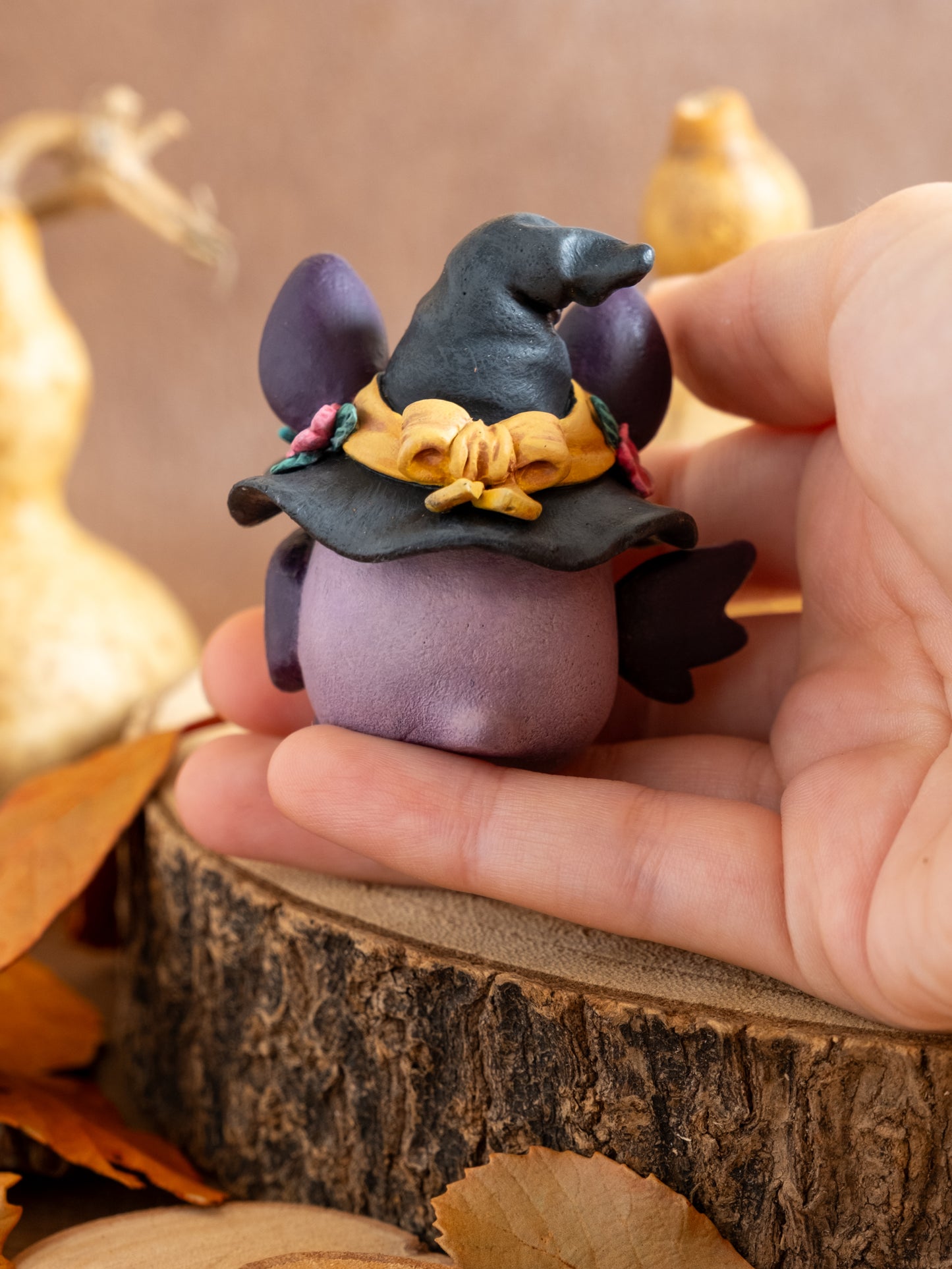 Witch Bat Figurine in Polymer Clay