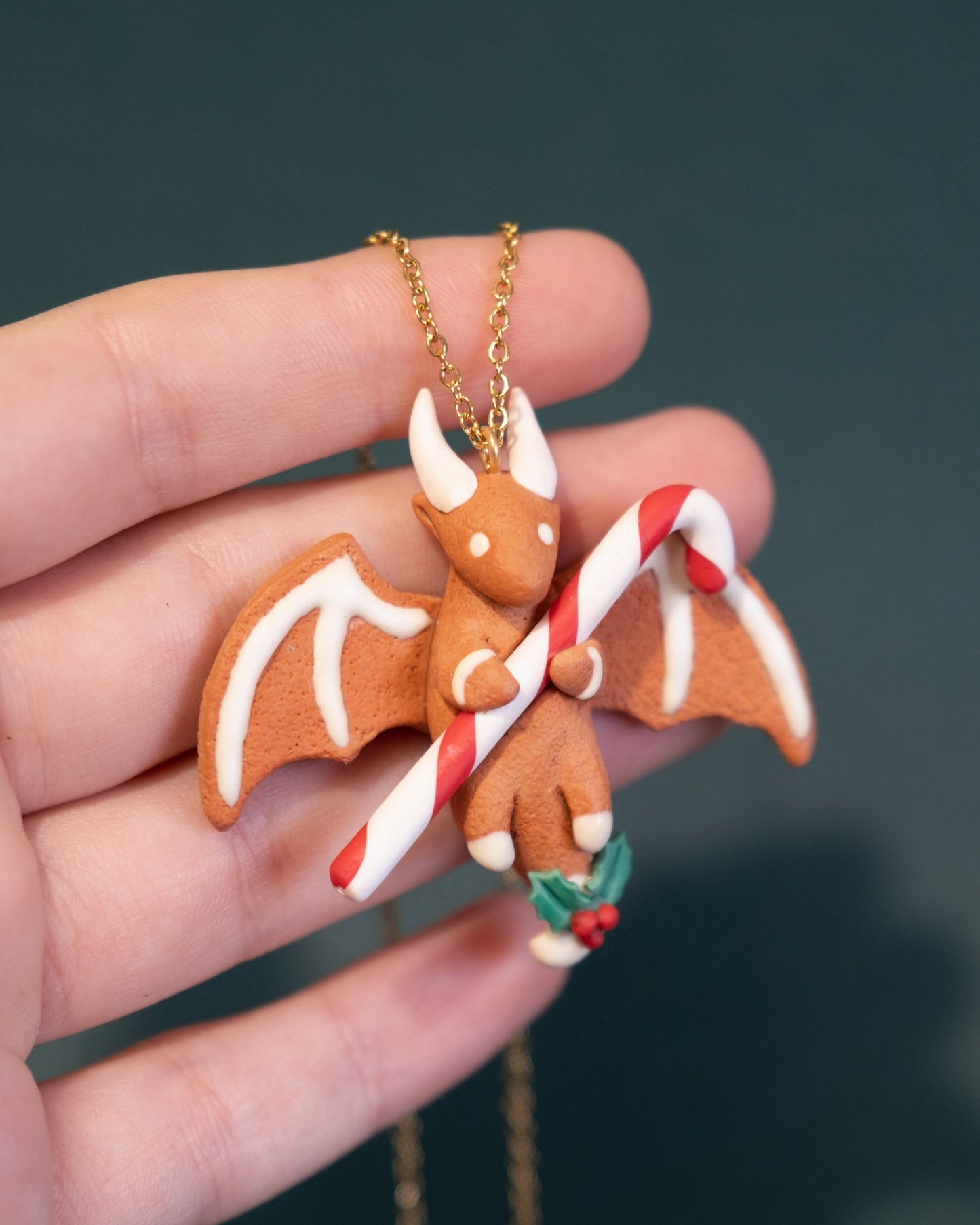 Gingebread Dragon Necklace in Polymer Clay