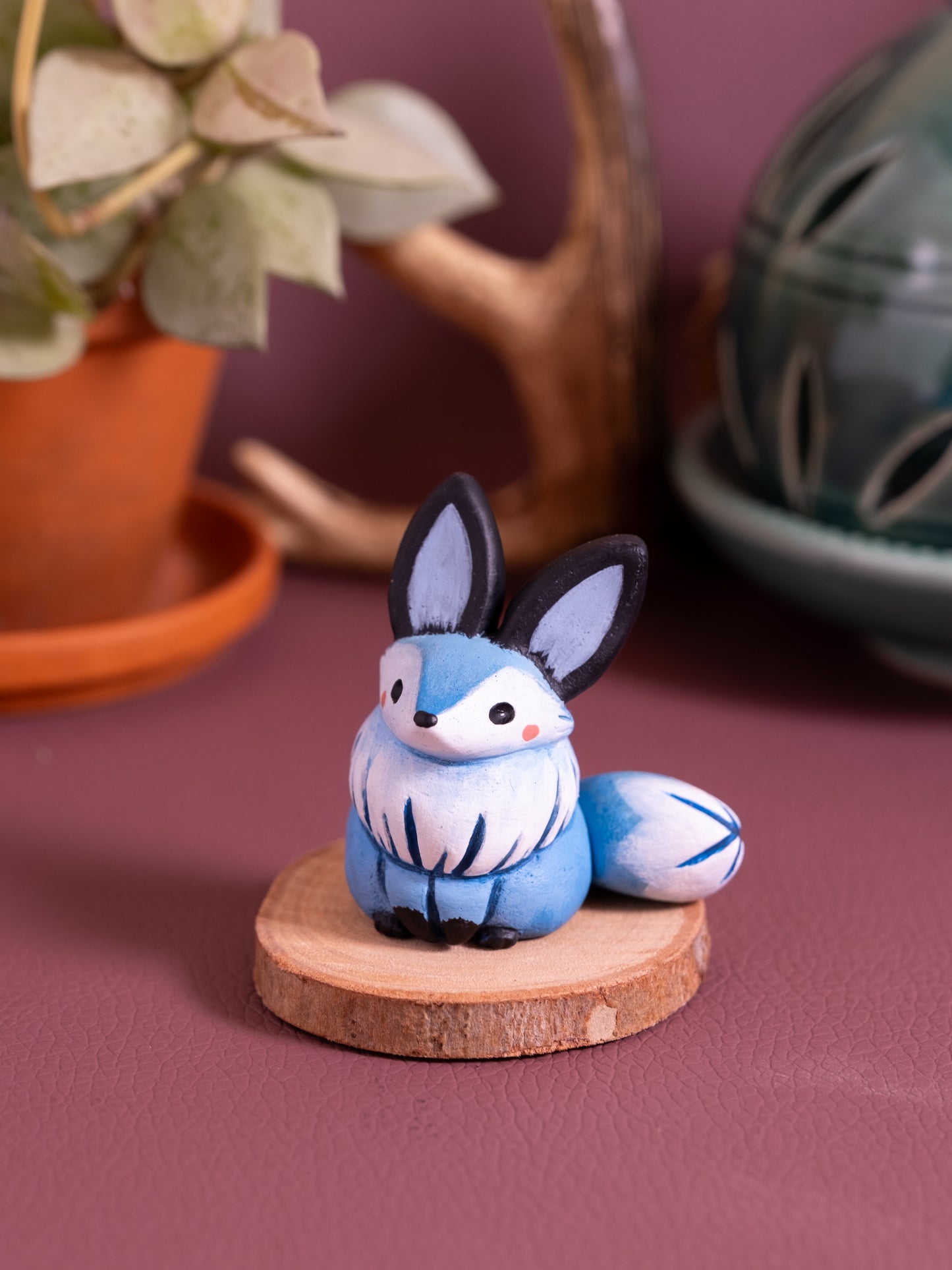 Blue Fox Figurine in Polymer Clay