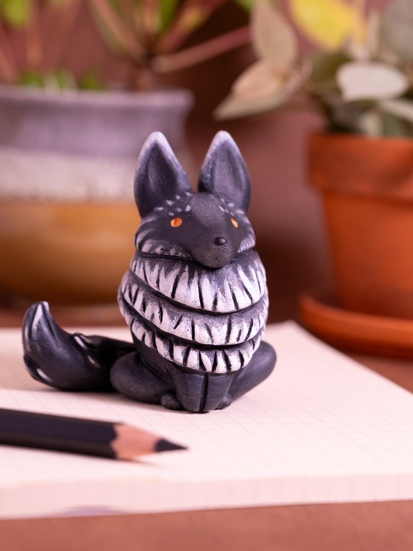 Black Wolf Figurine in Polymer Clay