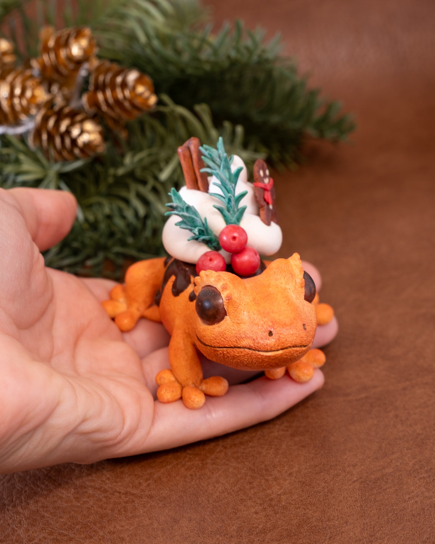 Gingerbread Gecko Figurine in Polymer