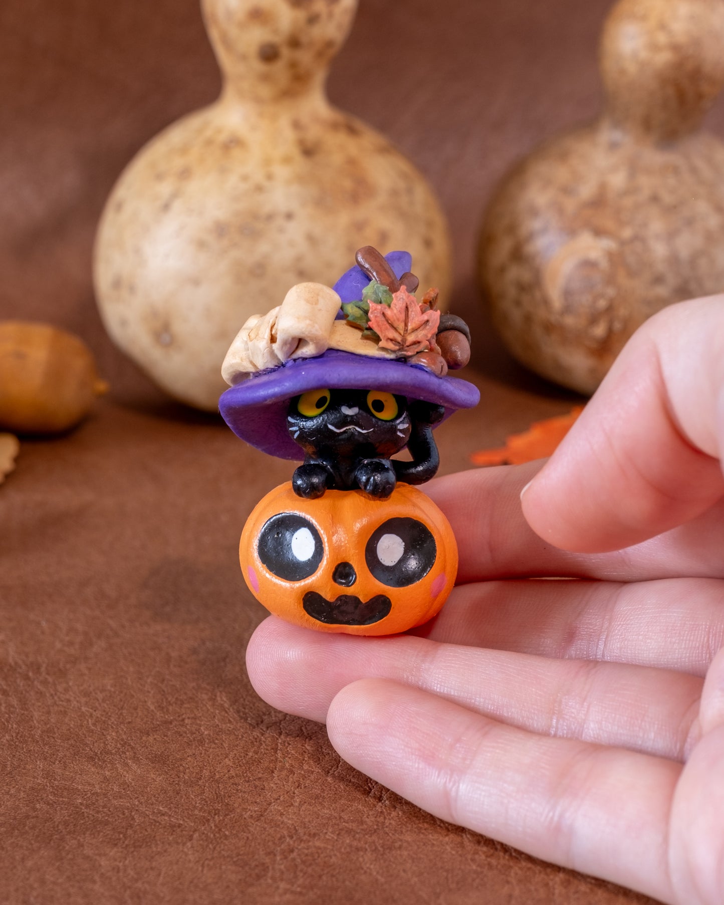 Witch Cat Figurine in Polymer Clay
