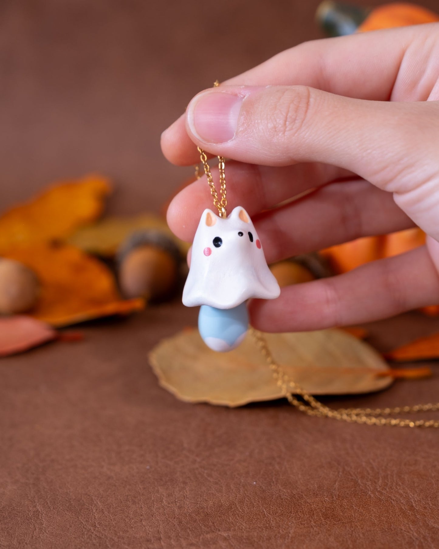 Fox Ghost Necklace in Polymer Clay
