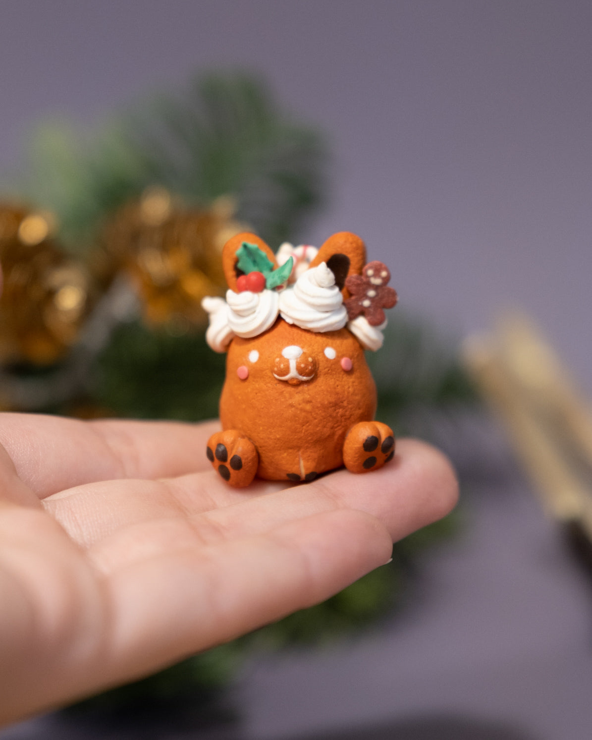 Gingebread Bunny Figurine in Polymer Clay