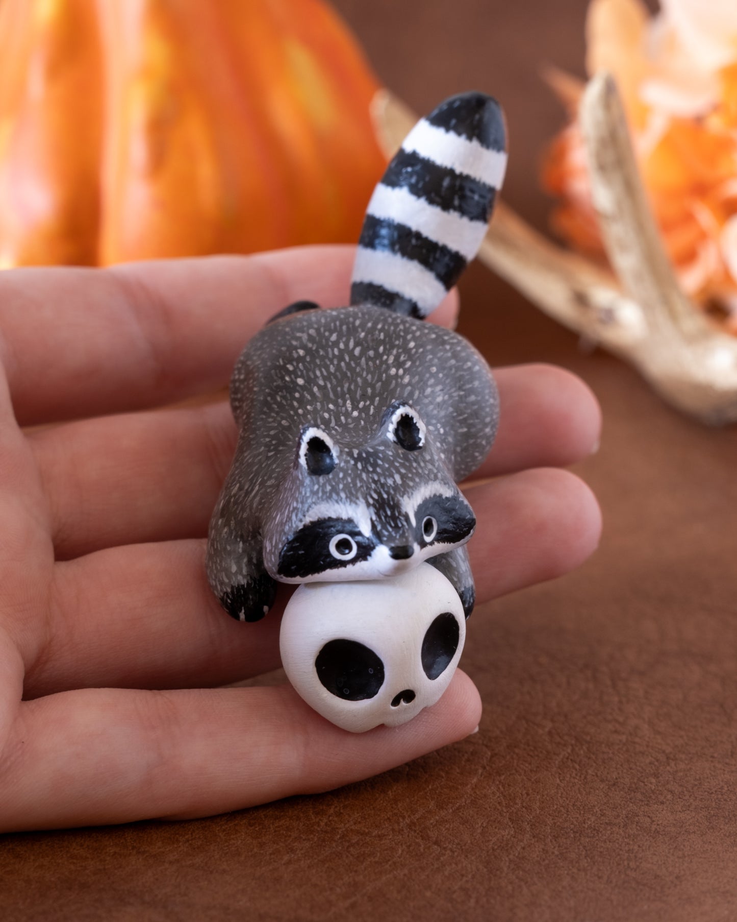 Skull Raccoon Figurine in Polymer Clay