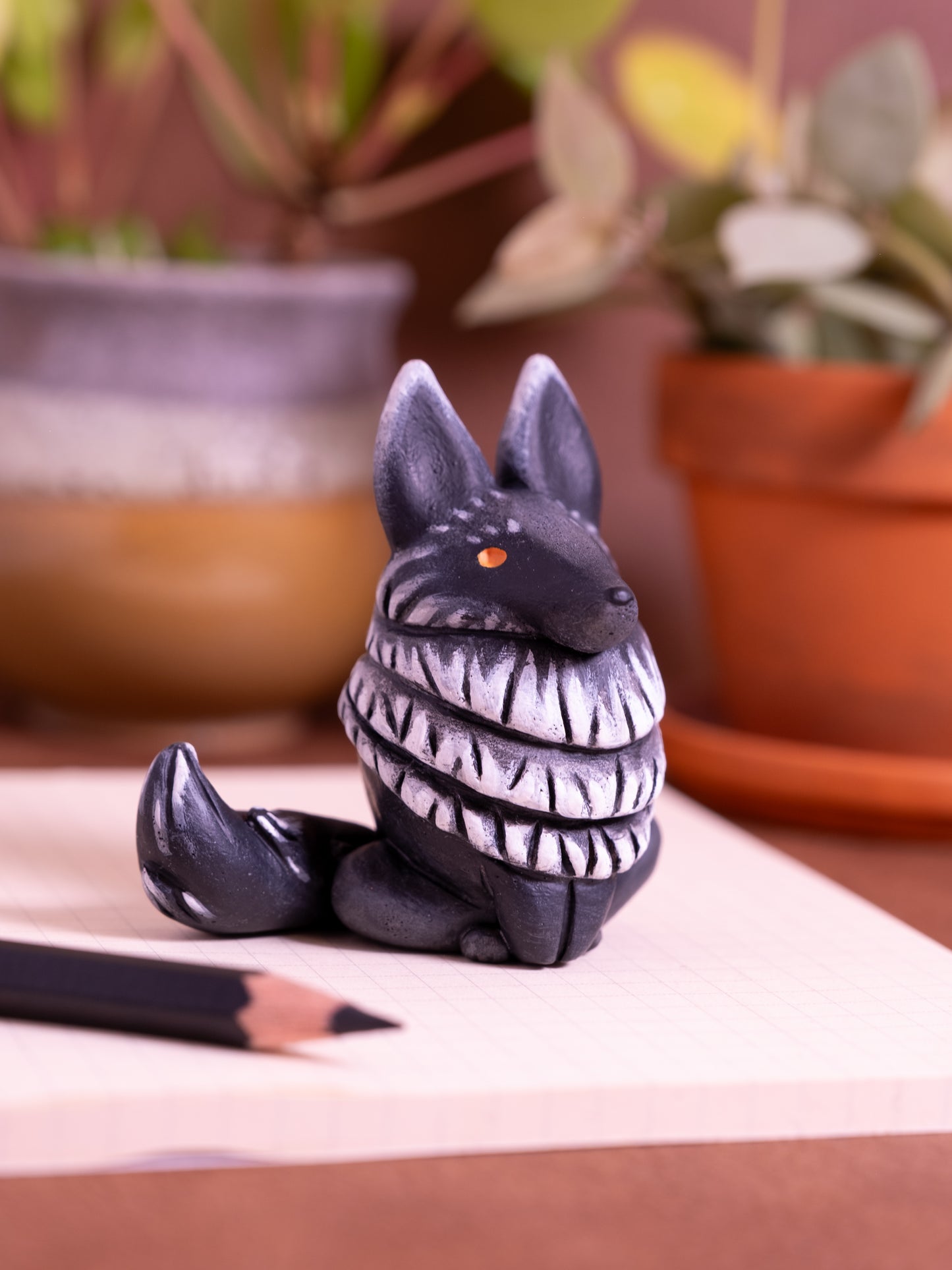 Black Wolf Figurine in Polymer Clay