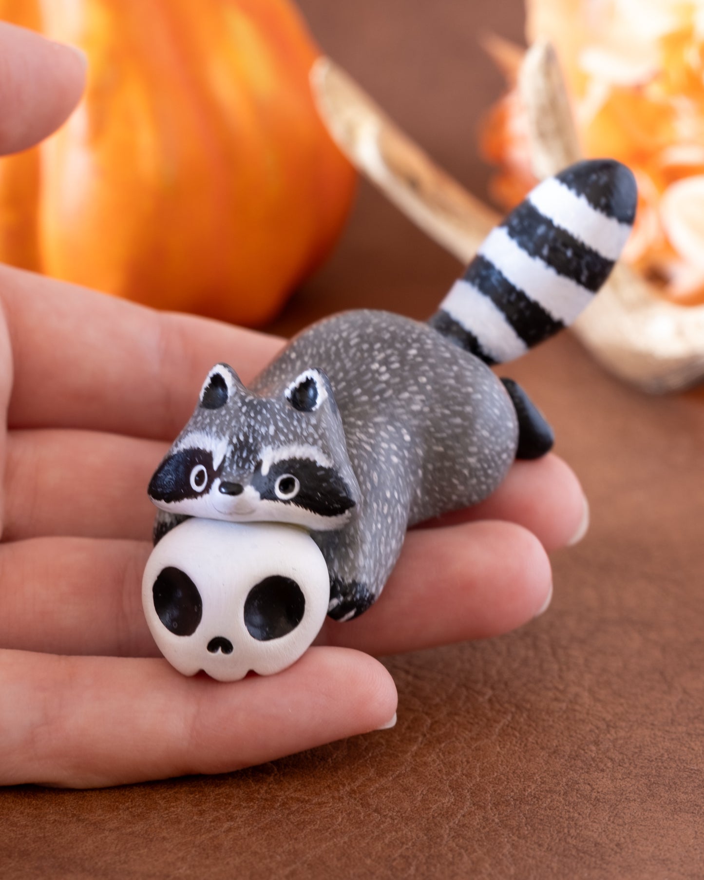 Skull Raccoon Figurine in Polymer Clay