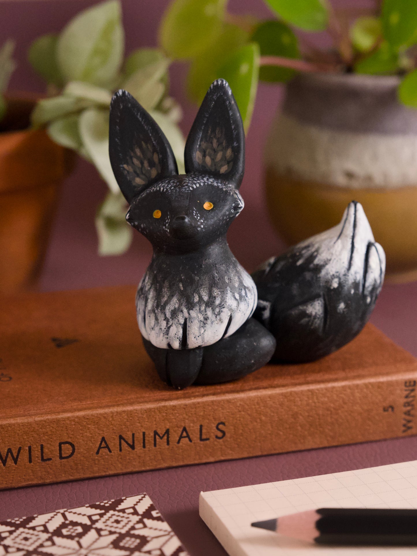 Black Fox Handmade Figurine in Polymer Clay - The Folky Fox