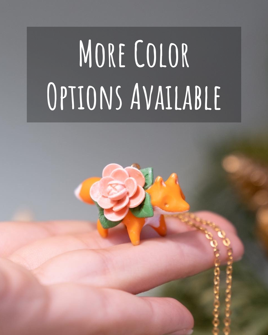 Floral Fox Necklace in Polymer Clay