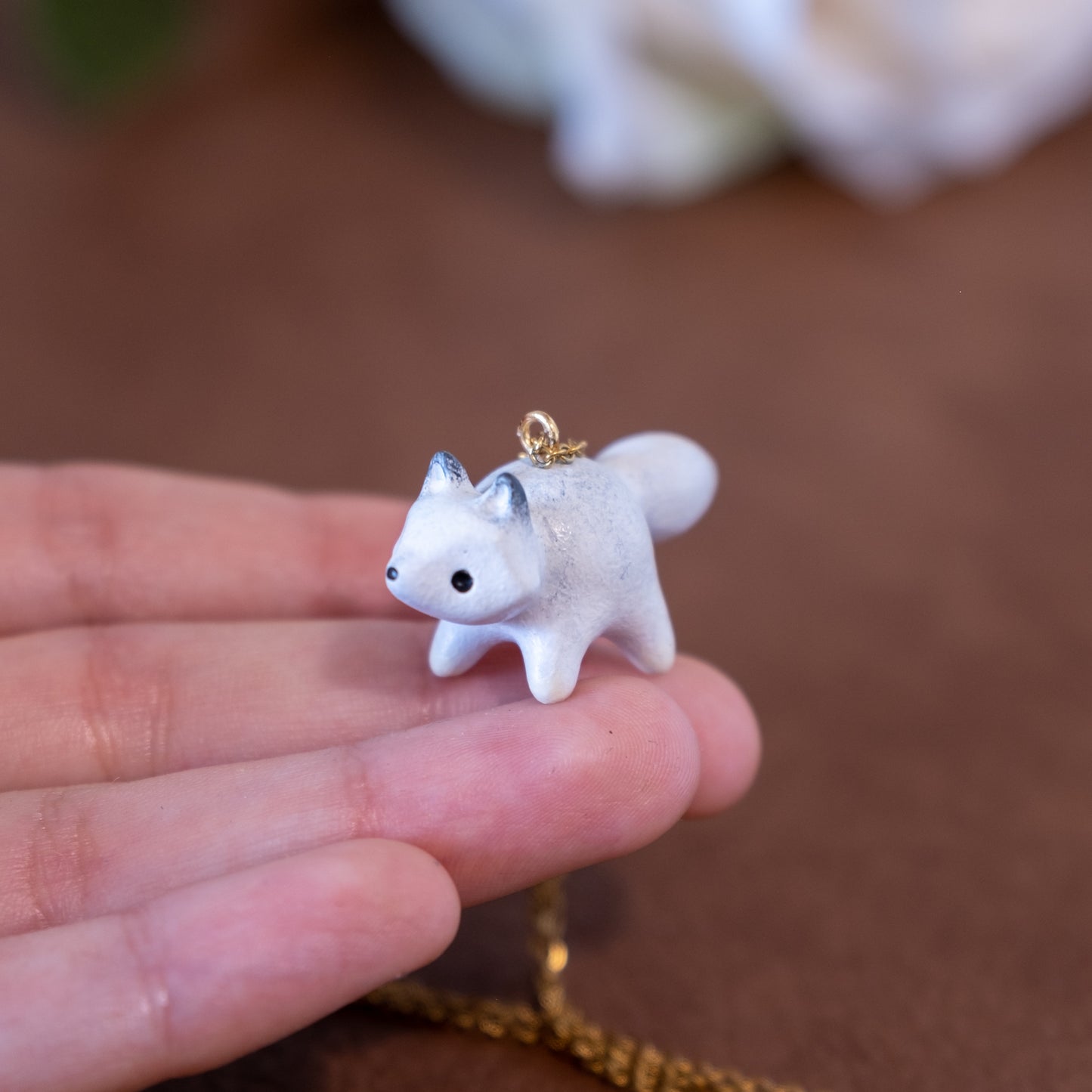 White Fox Necklace in Polymer Clay