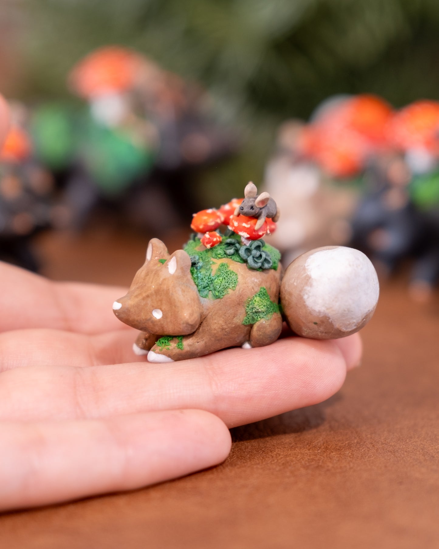 Mushroom Fox Figurine in Polymer Clay (2)
