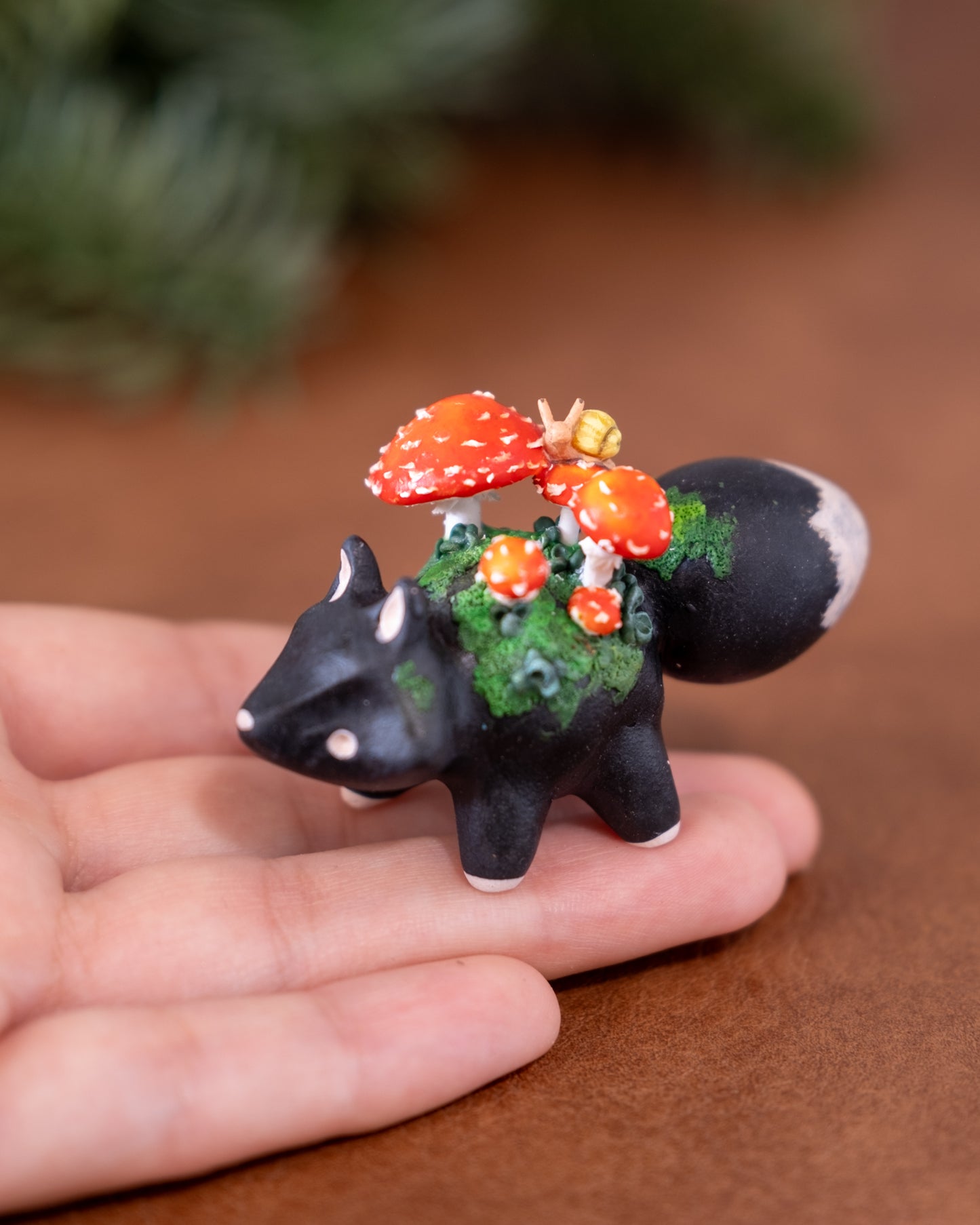 Mushroom Fox Figurine in Polymer Clay (3)