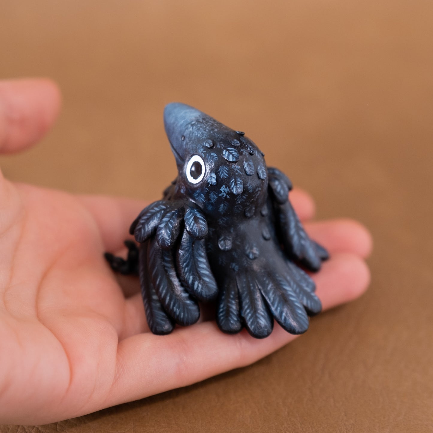 Sitting Raven Figurine in Polymer Clay