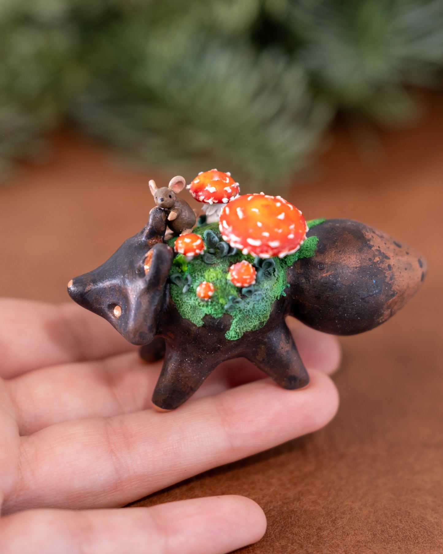 Mushroom Fox Figurine in Polymer Clay (1)