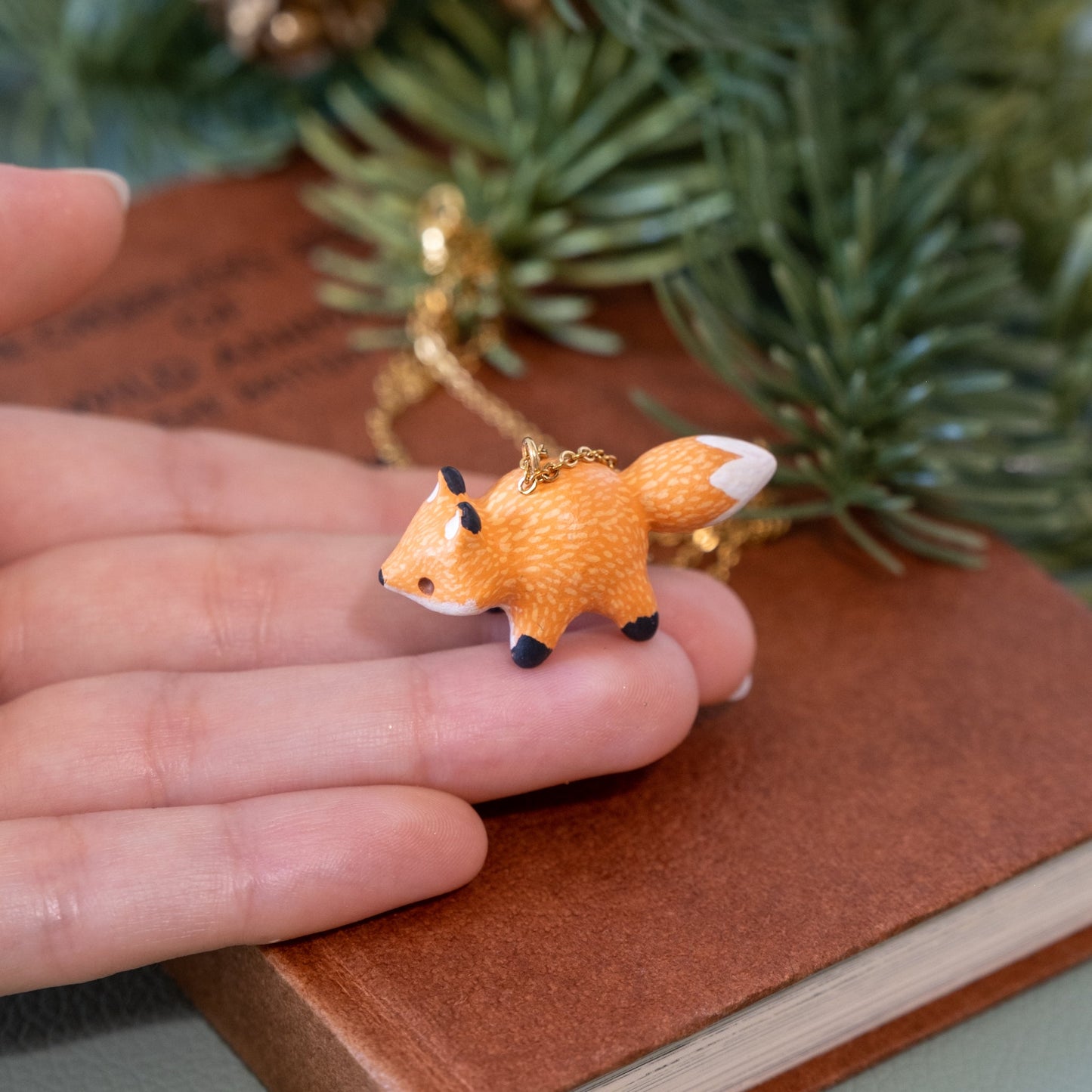 Orange Fox Necklace in Polymer Clay
