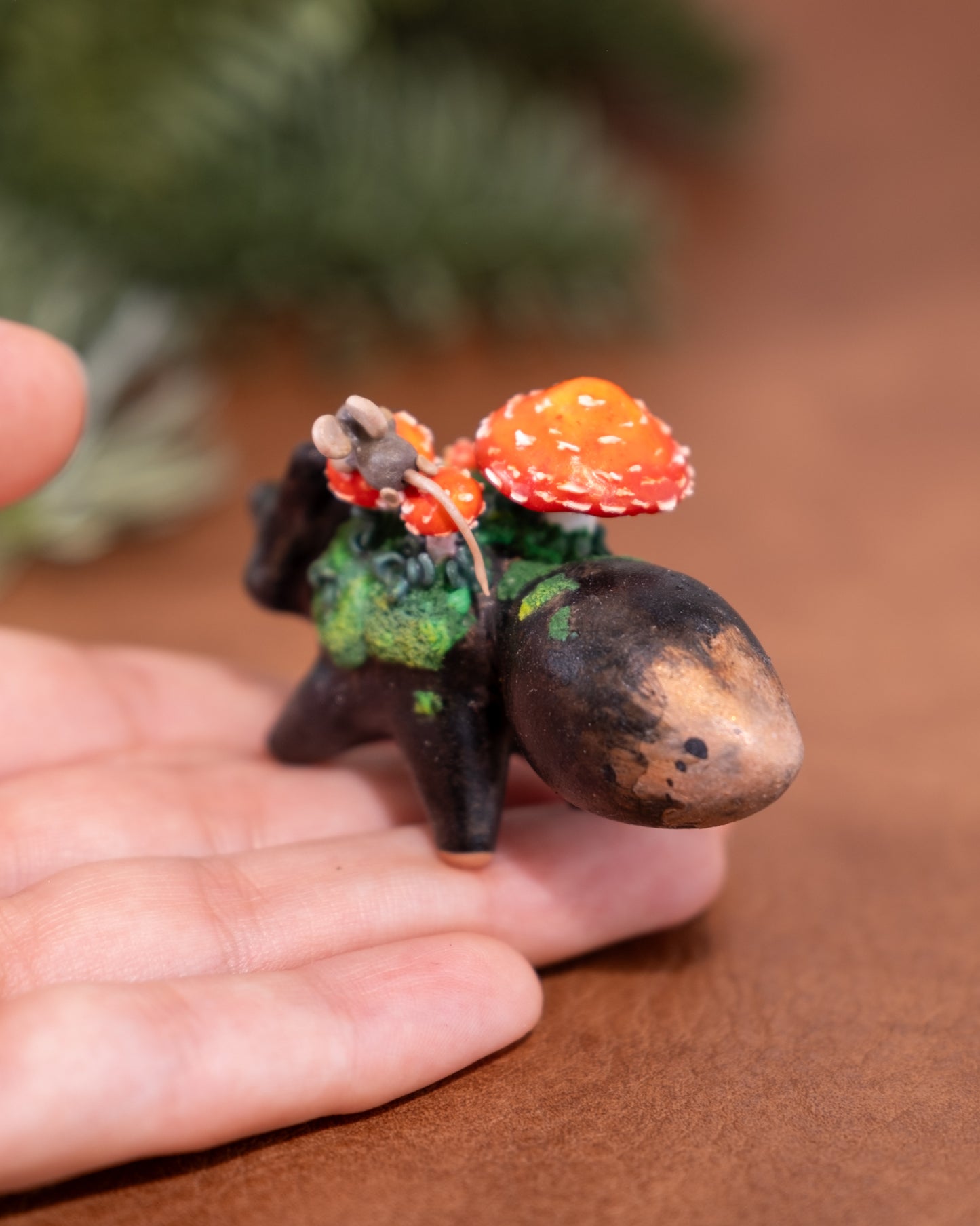 Mushroom Fox Figurine in Polymer Clay (6)