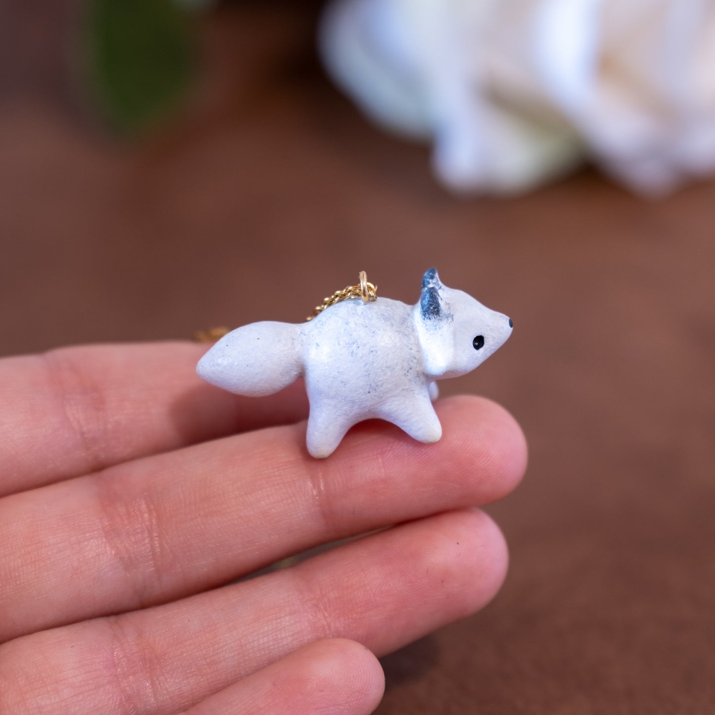 White Fox Necklace in Polymer Clay