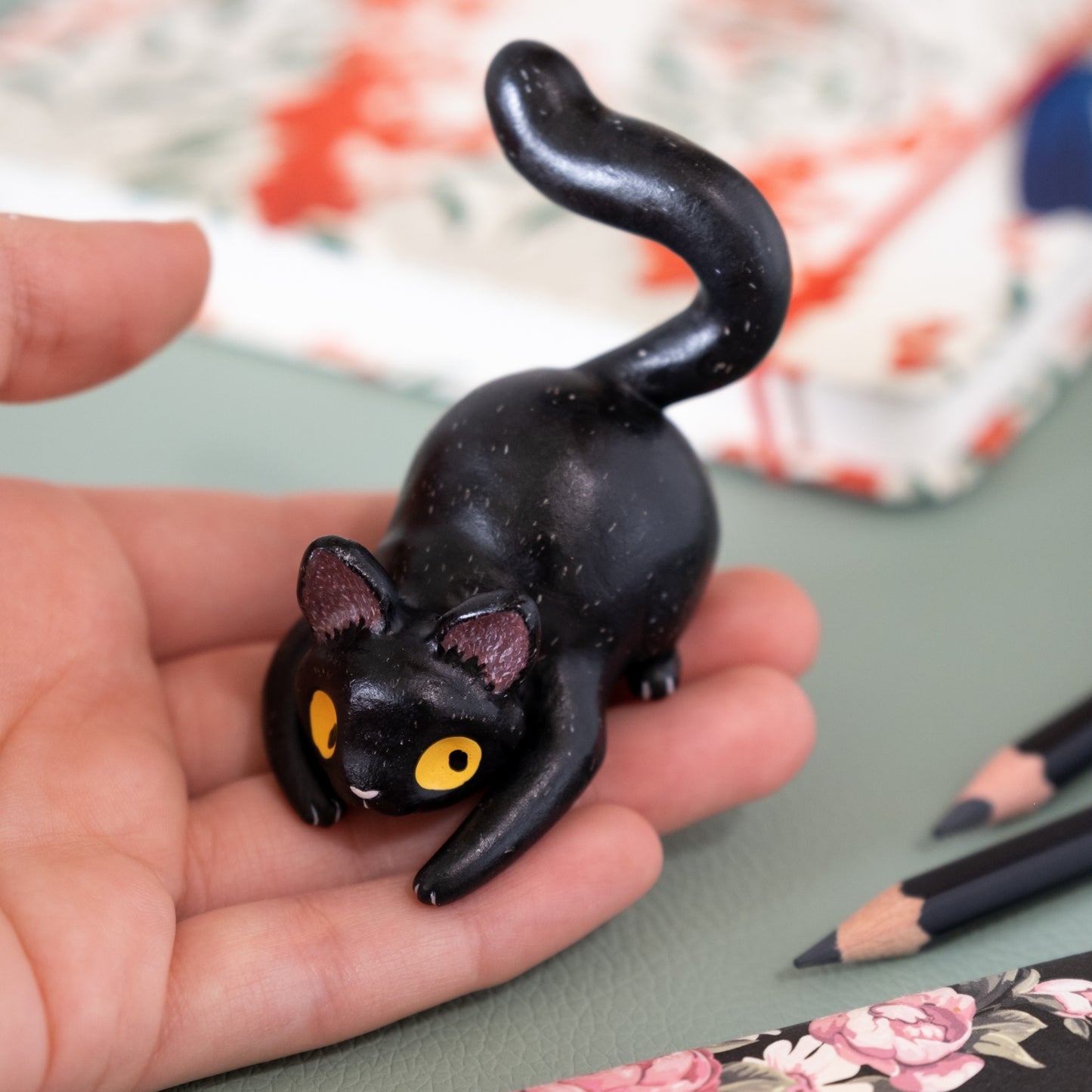 Black Cat Figurine in Polymer Clay