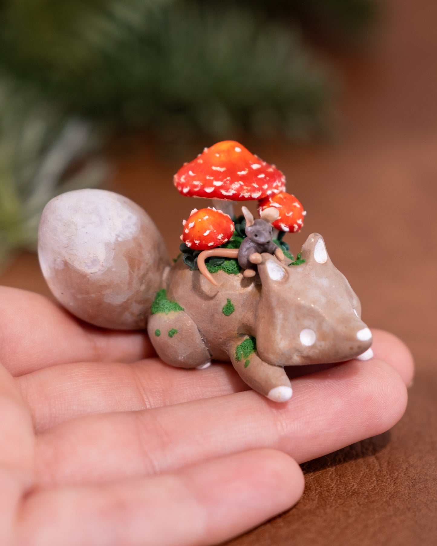 Mushroom Fox Figurine in Polymer Clay (5)