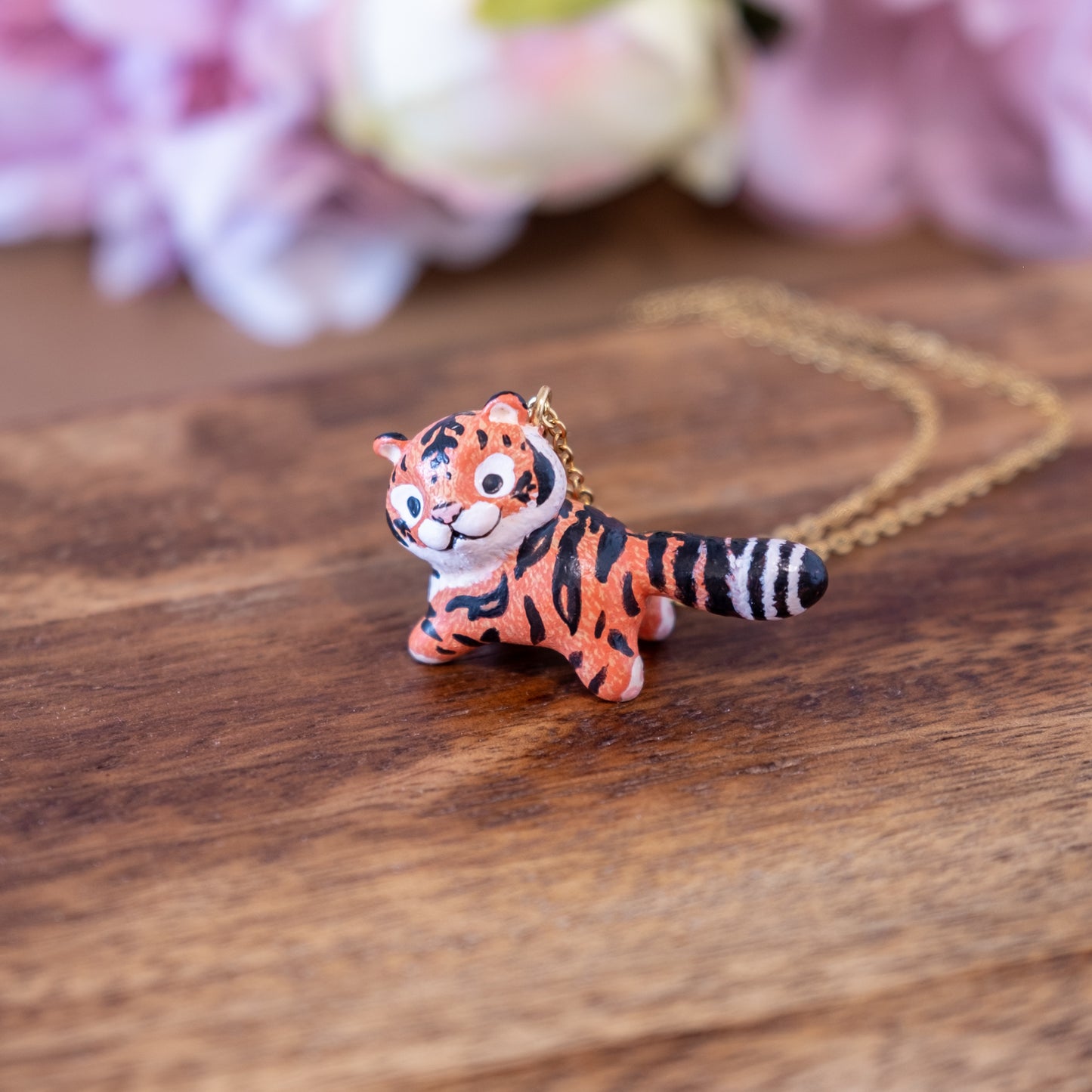 Orange Tiger Necklace in Polymer Clay