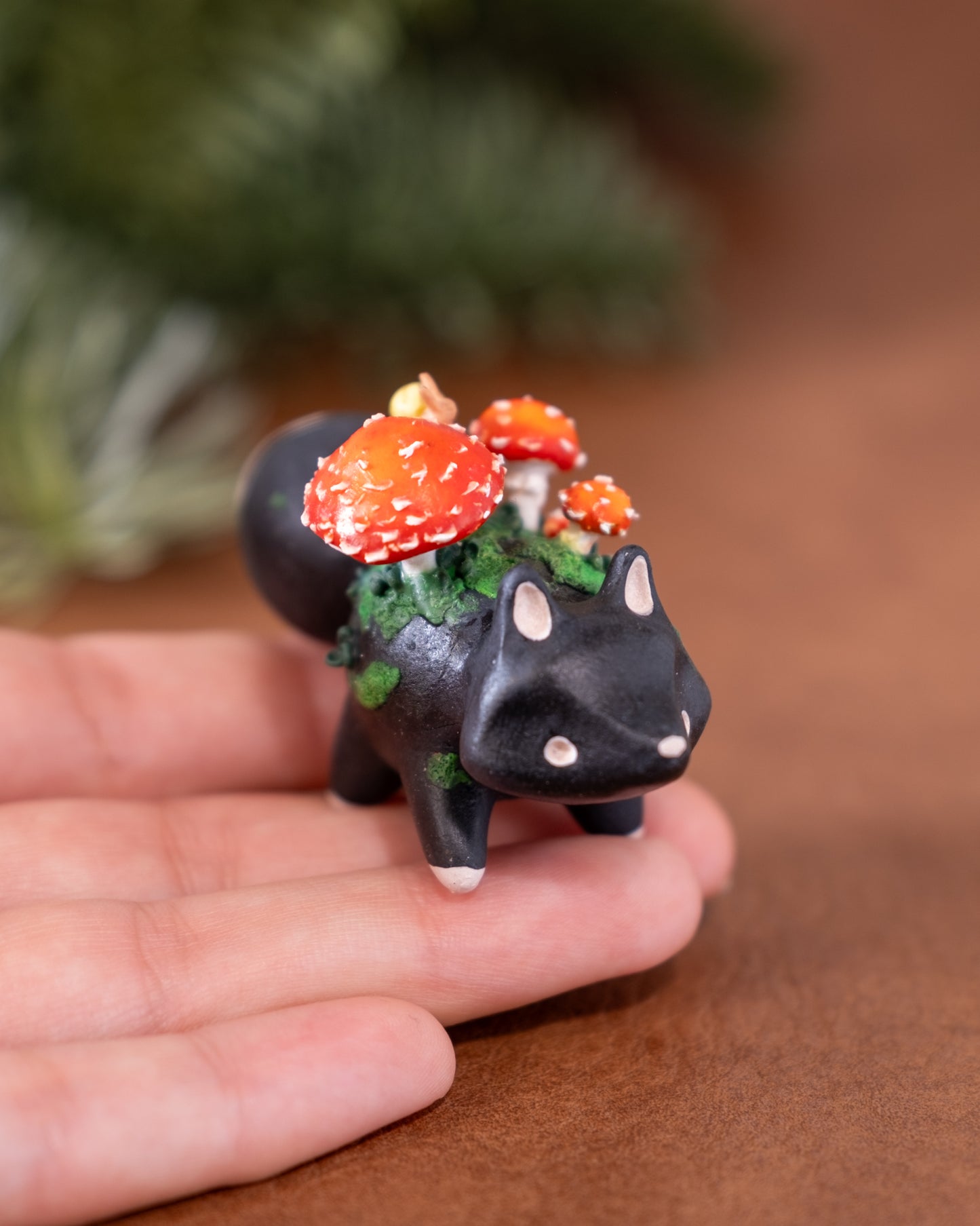 Mushroom Fox Figurine in Polymer Clay (3)