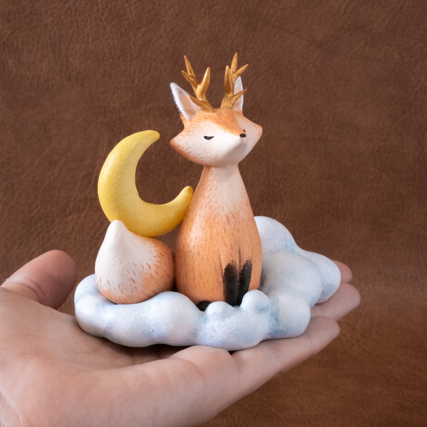 Cloud Fox Figurine in Polymer Clay